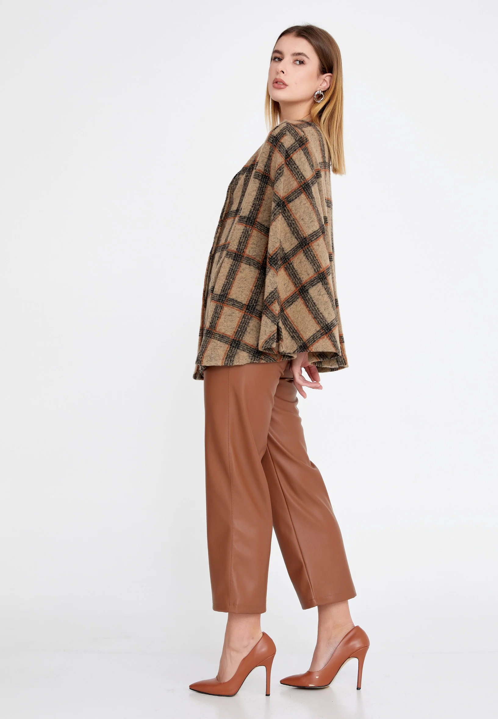 Lana Wool Plaid Regular Coat clf16079 - Image 15