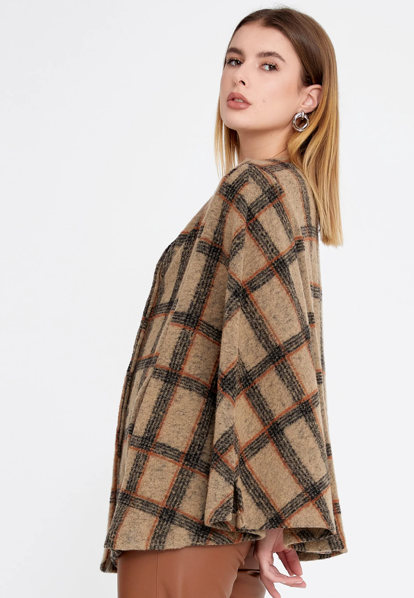 Lana Wool Plaid Regular Coat clf16079 - Image 16