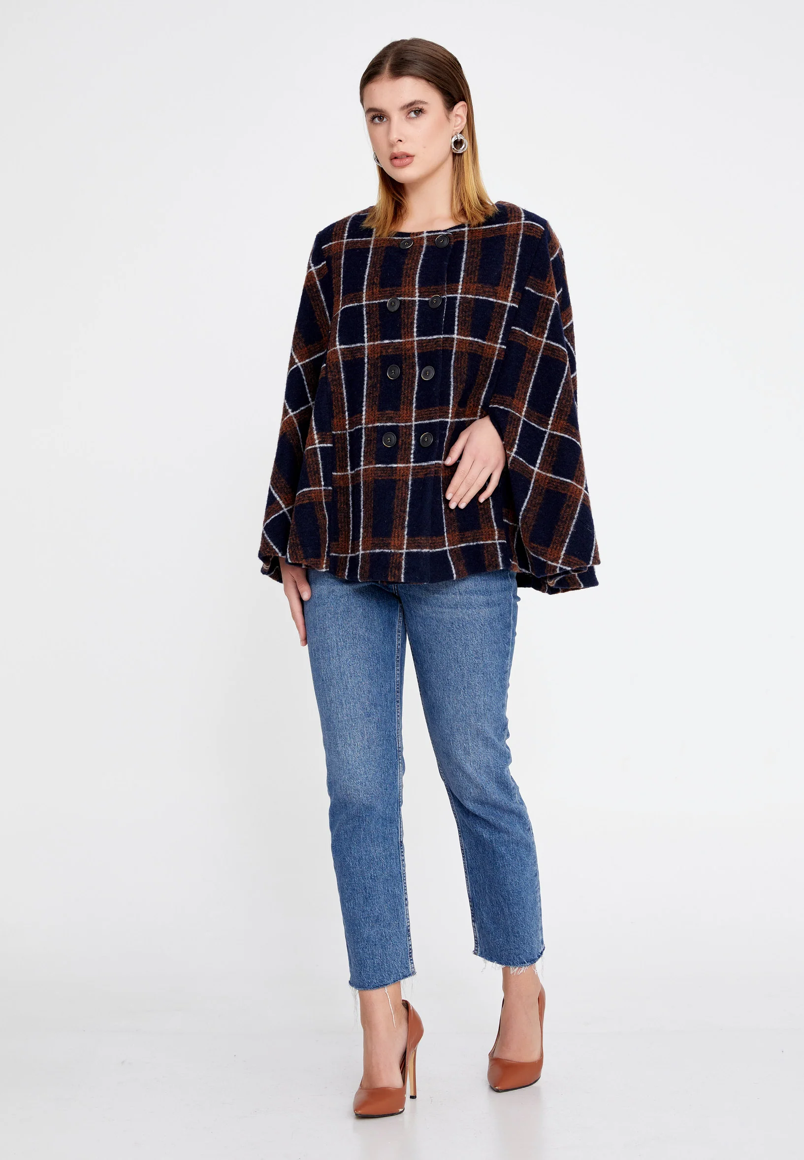 Lana Wool Plaid Regular Coat clf16079 - Image 17