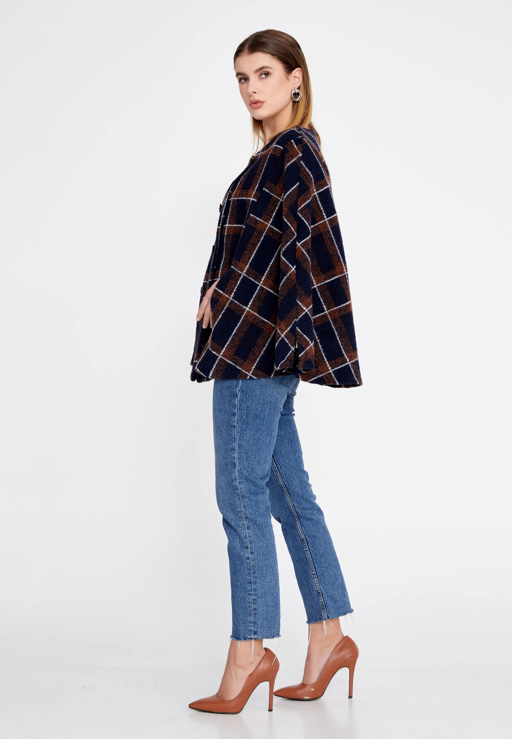 Lana Wool Plaid Regular Coat clf16079 - Image 19