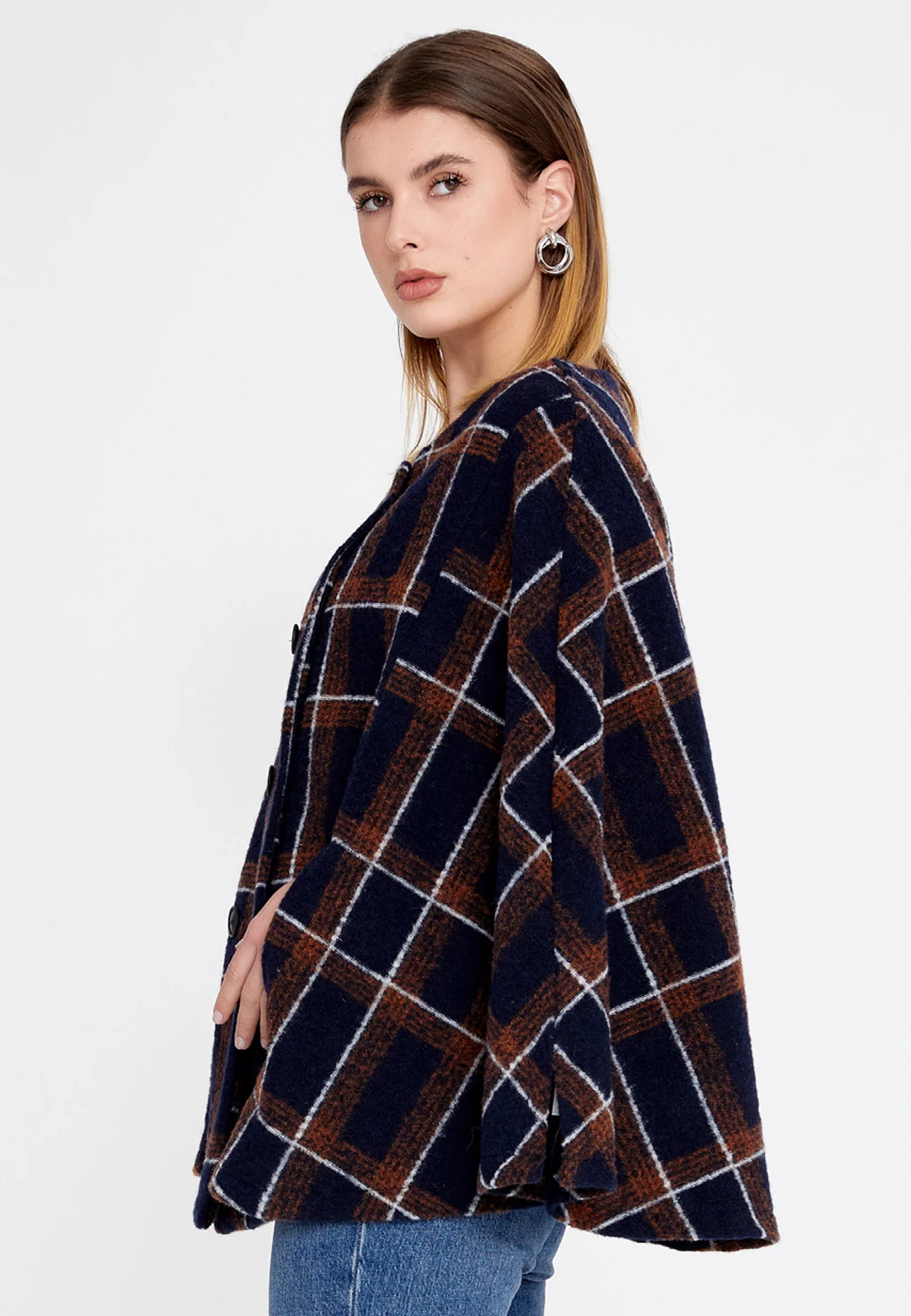 Lana Wool Plaid Regular Coat clf16079 - Image 20