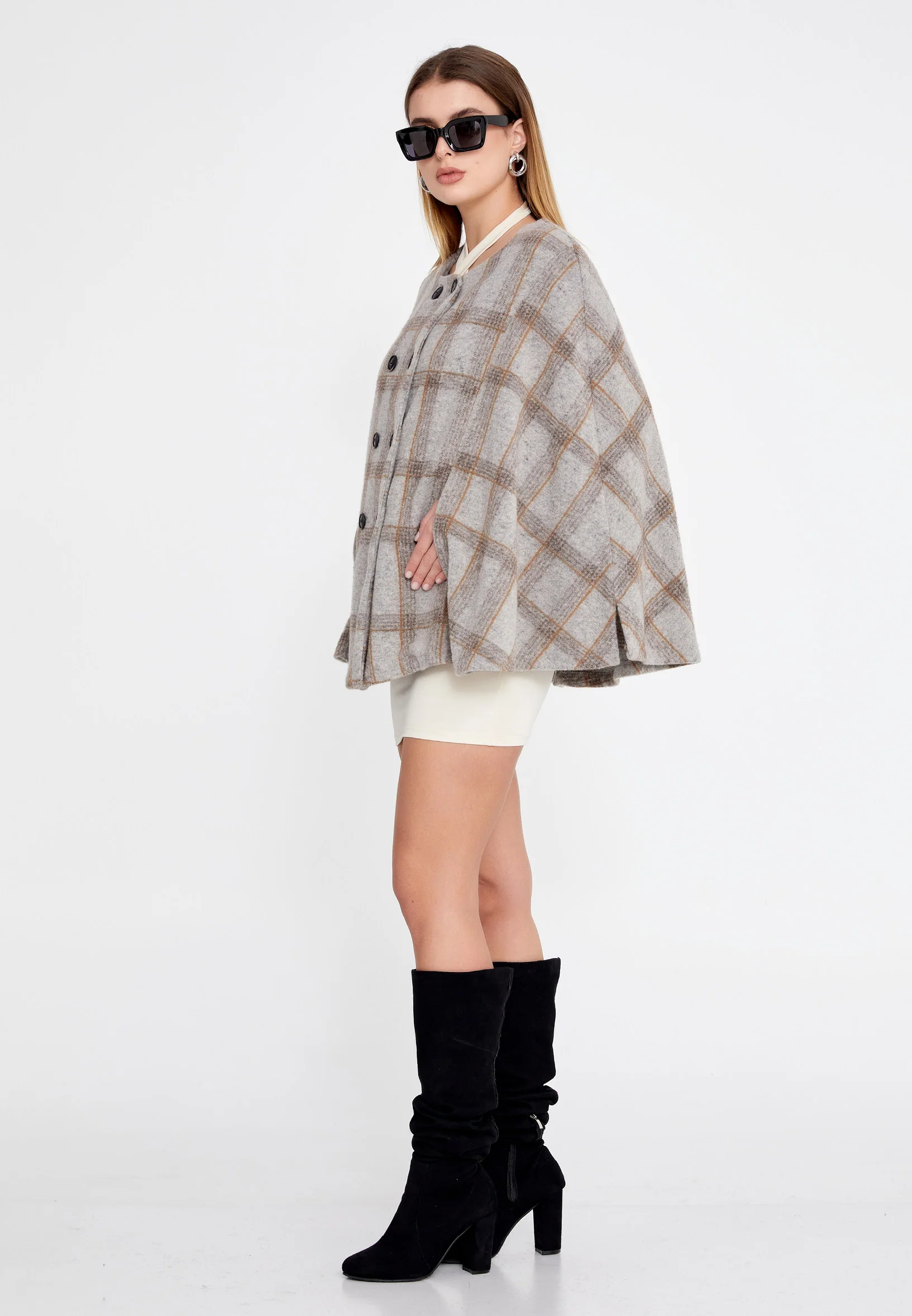 Lana Wool Plaid Regular Coat clf16079 - Image 3