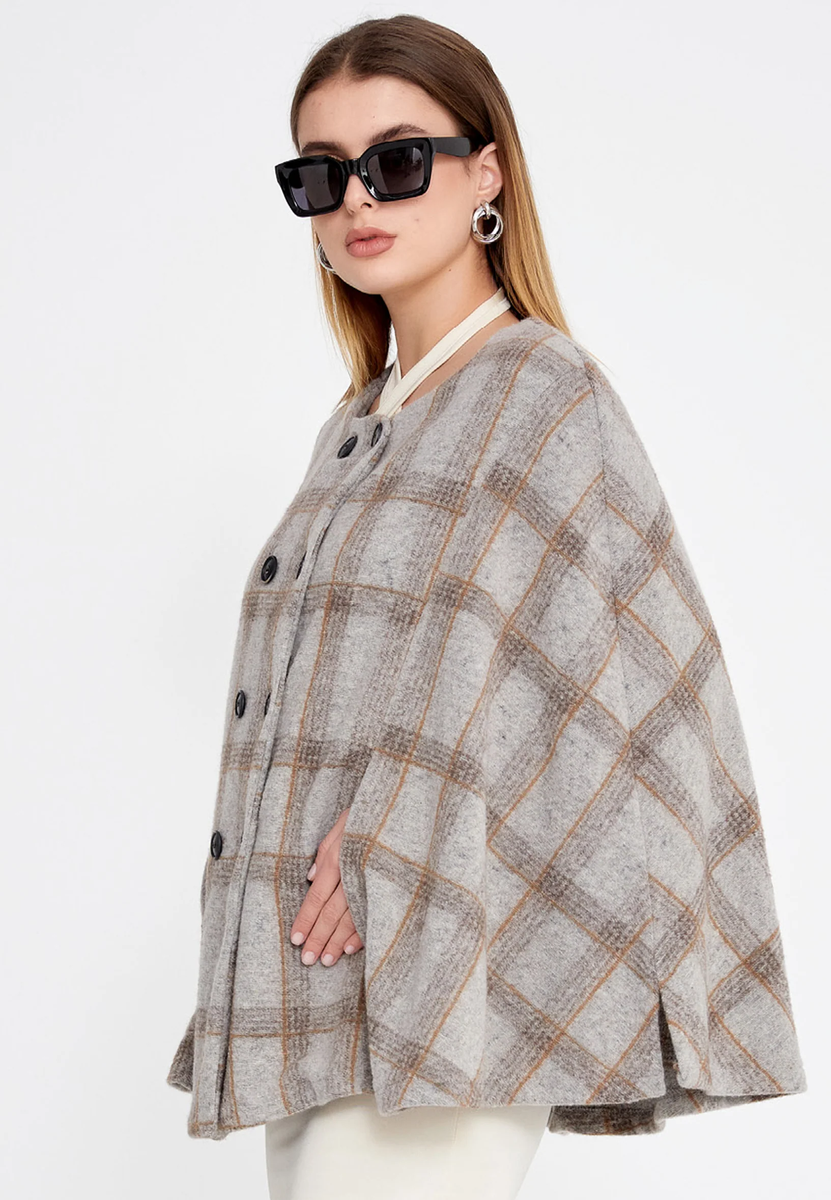 Lana Wool Plaid Regular Coat clf16079 - Image 4