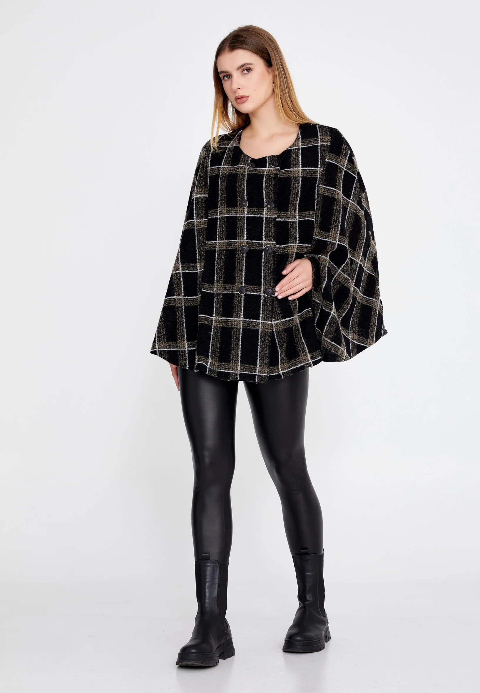 Lana Wool Plaid Regular Coat clf16079 - Image 5