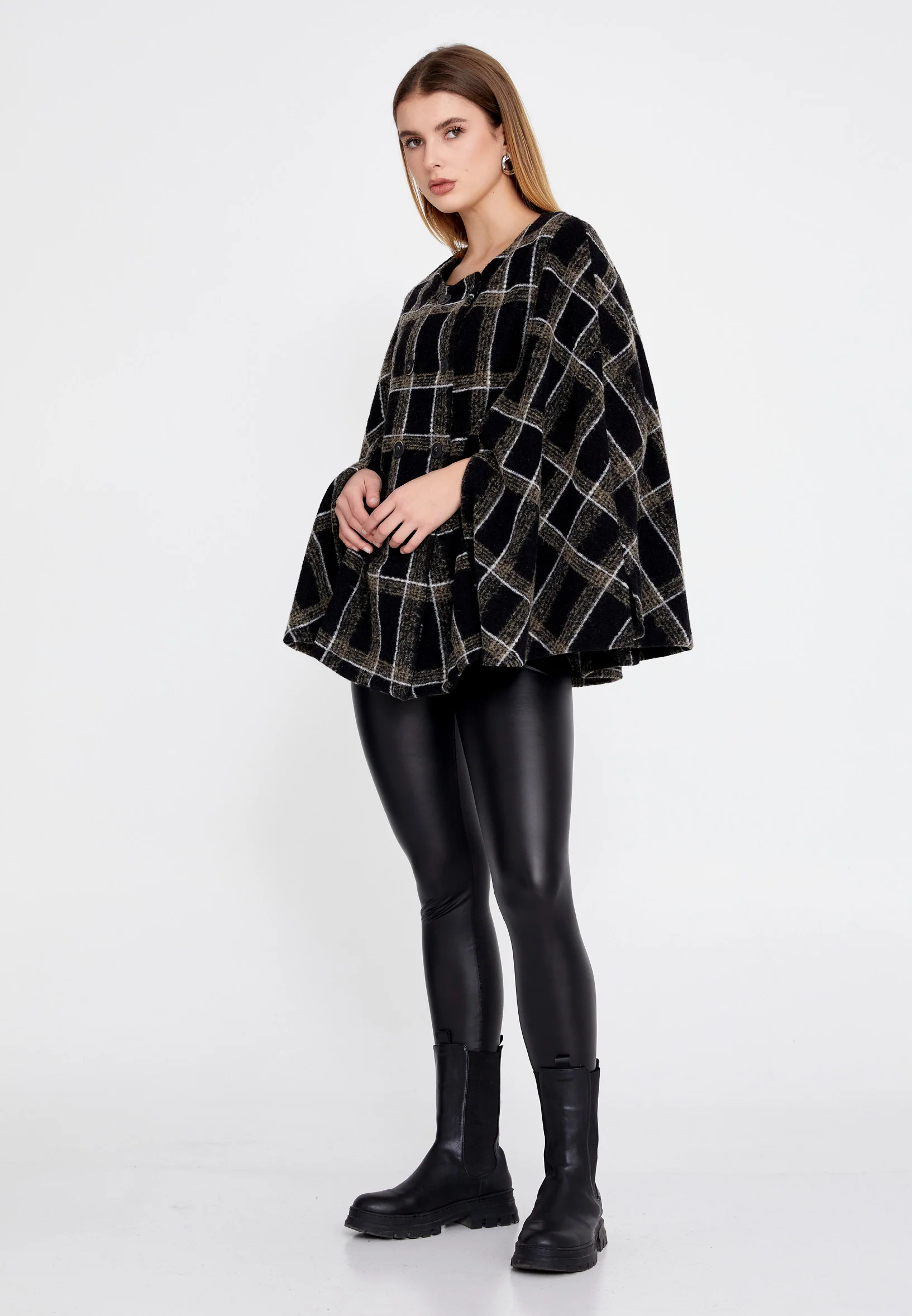 Lana Wool Plaid Regular Coat clf16079 - Image 7