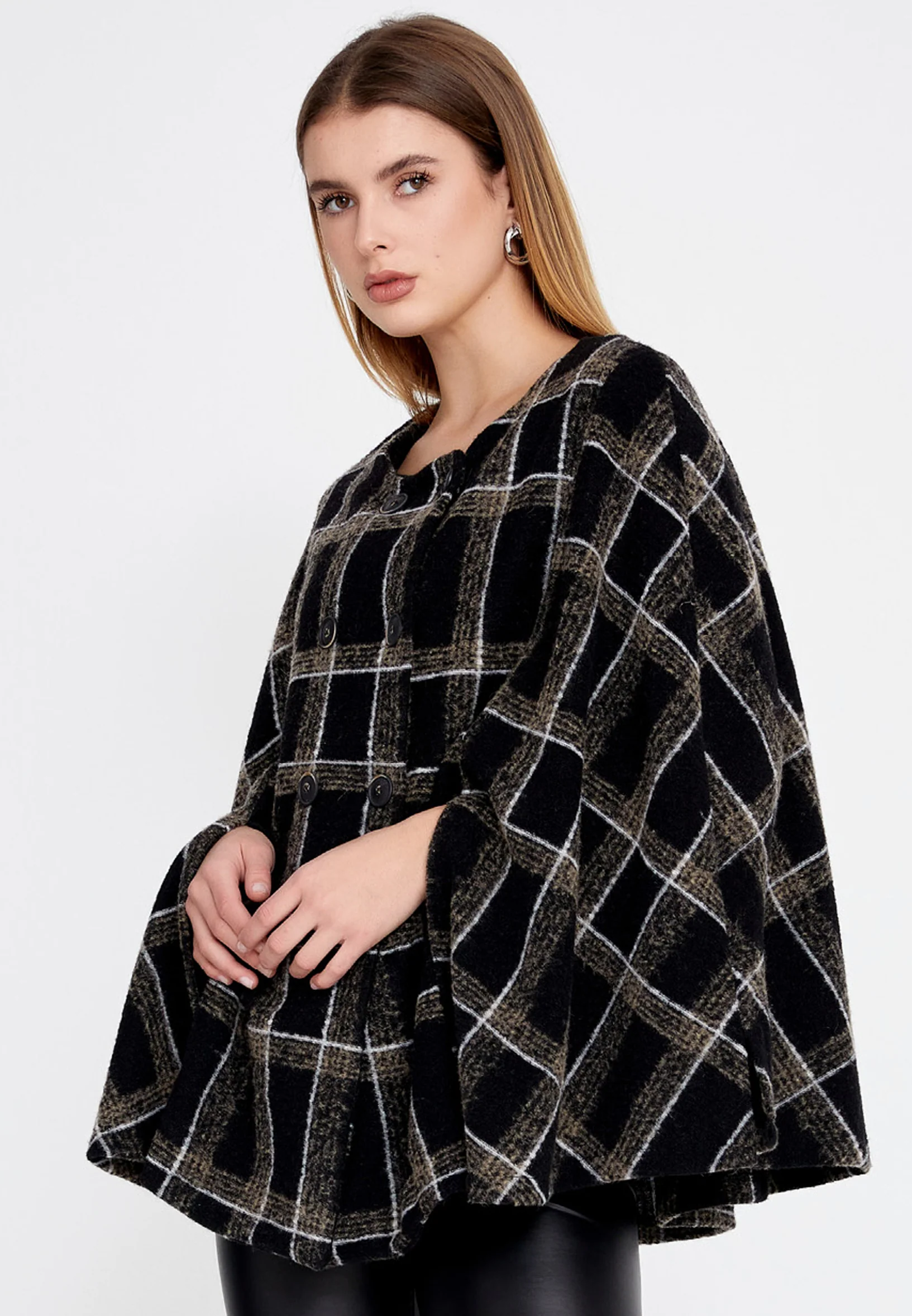 Lana Wool Plaid Regular Coat clf16079 - Image 8