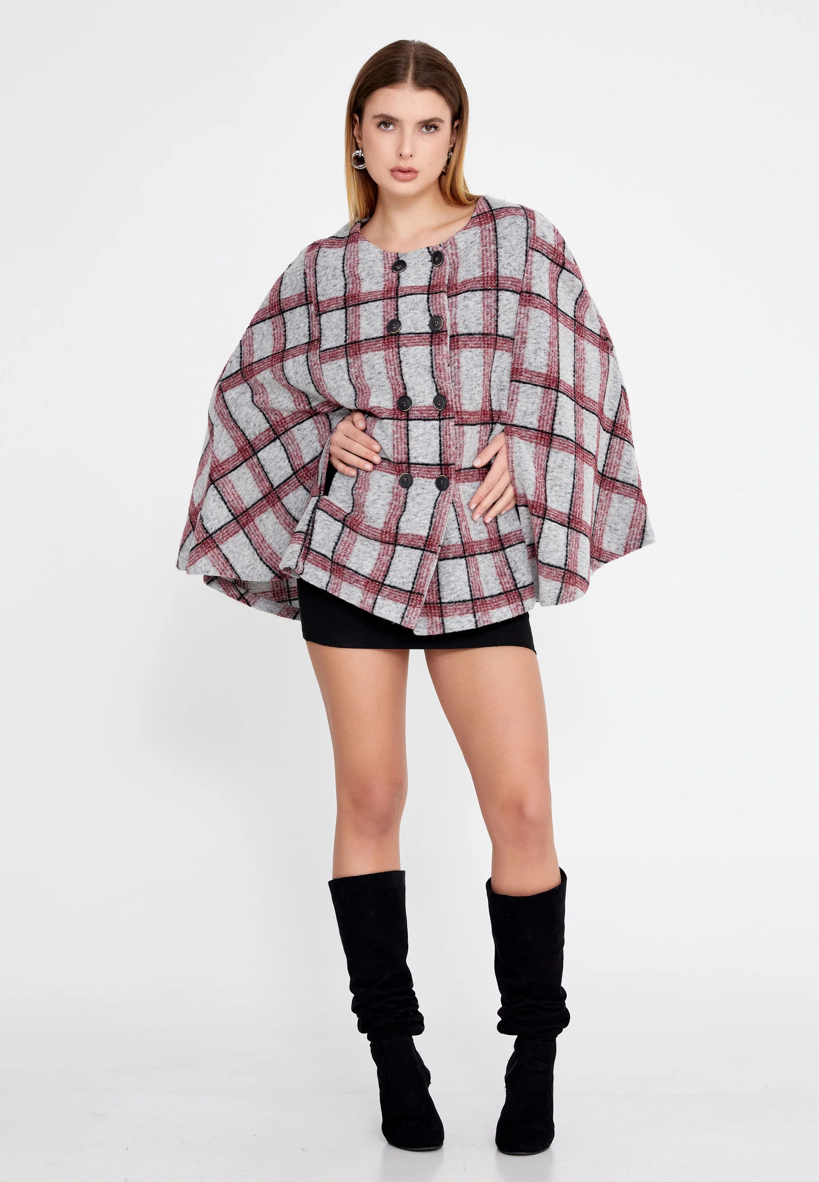 Lana Wool Plaid Regular Coat clf16079 - Image 9