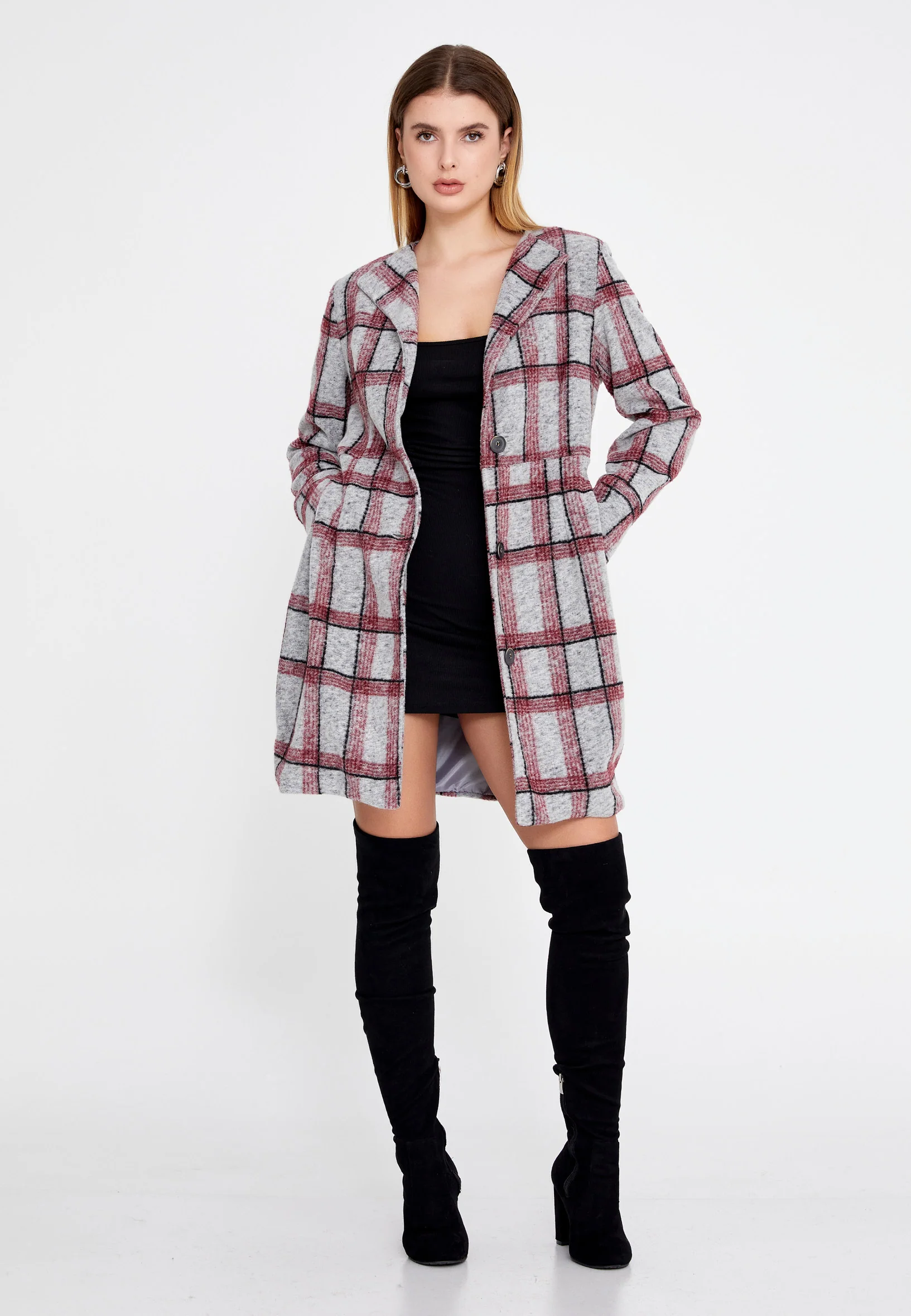 Lana Wool Plaid Regular Coat clf16156 - Image 10