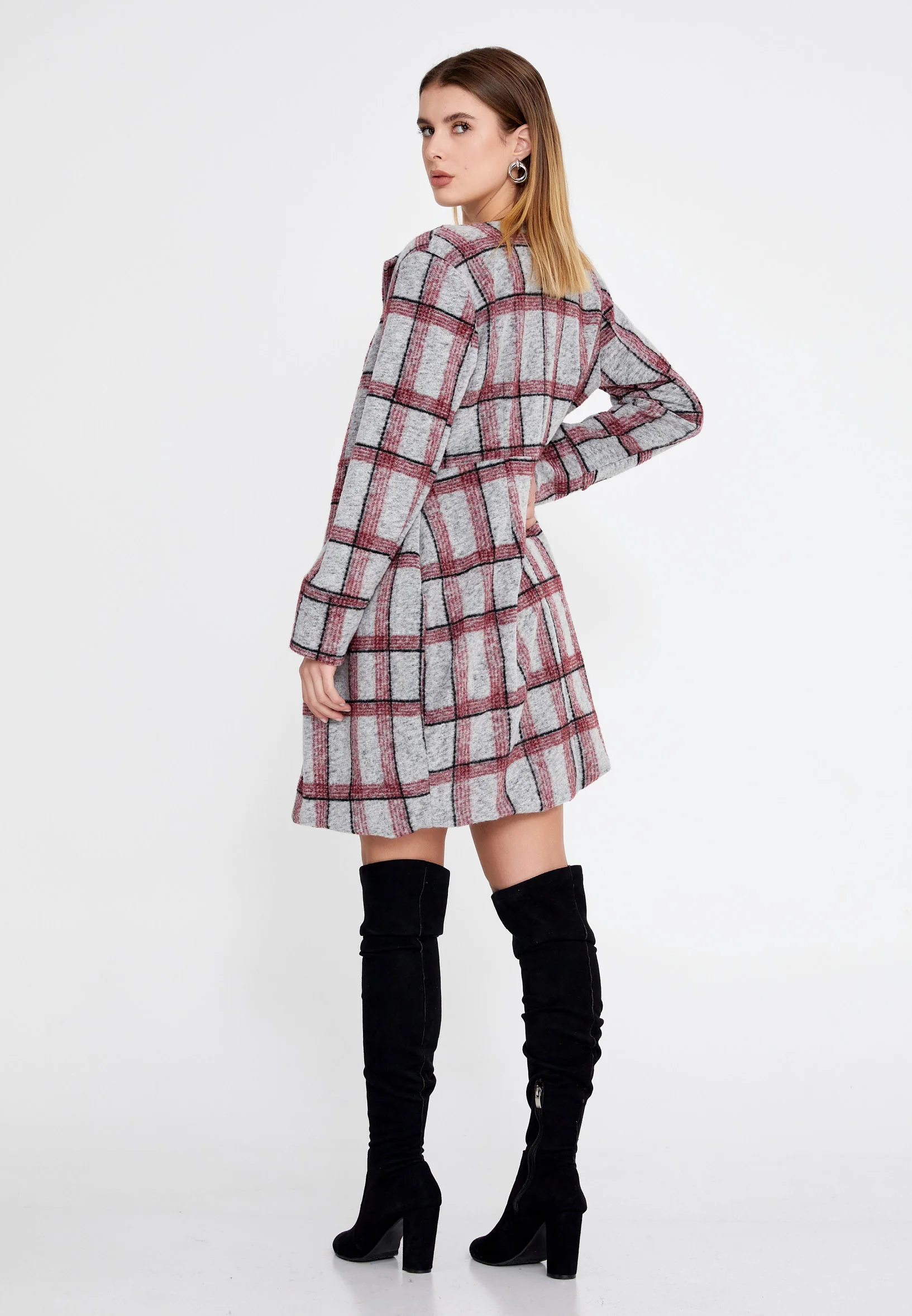 Lana Wool Plaid Regular Coat clf16156 - Image 11