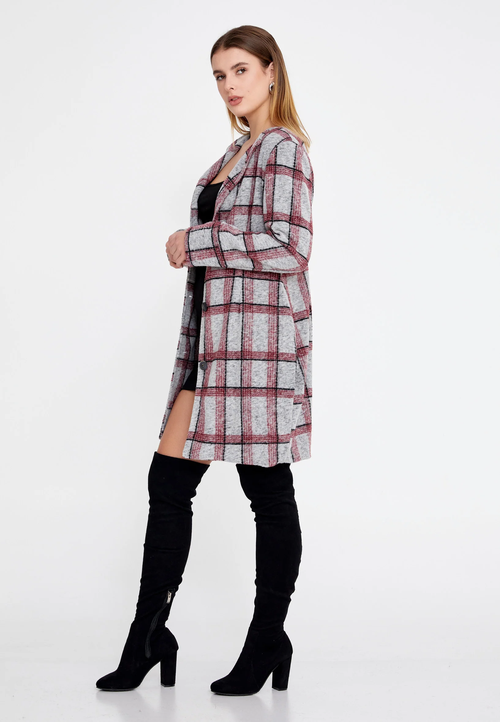 Lana Wool Plaid Regular Coat clf16156 - Image 12