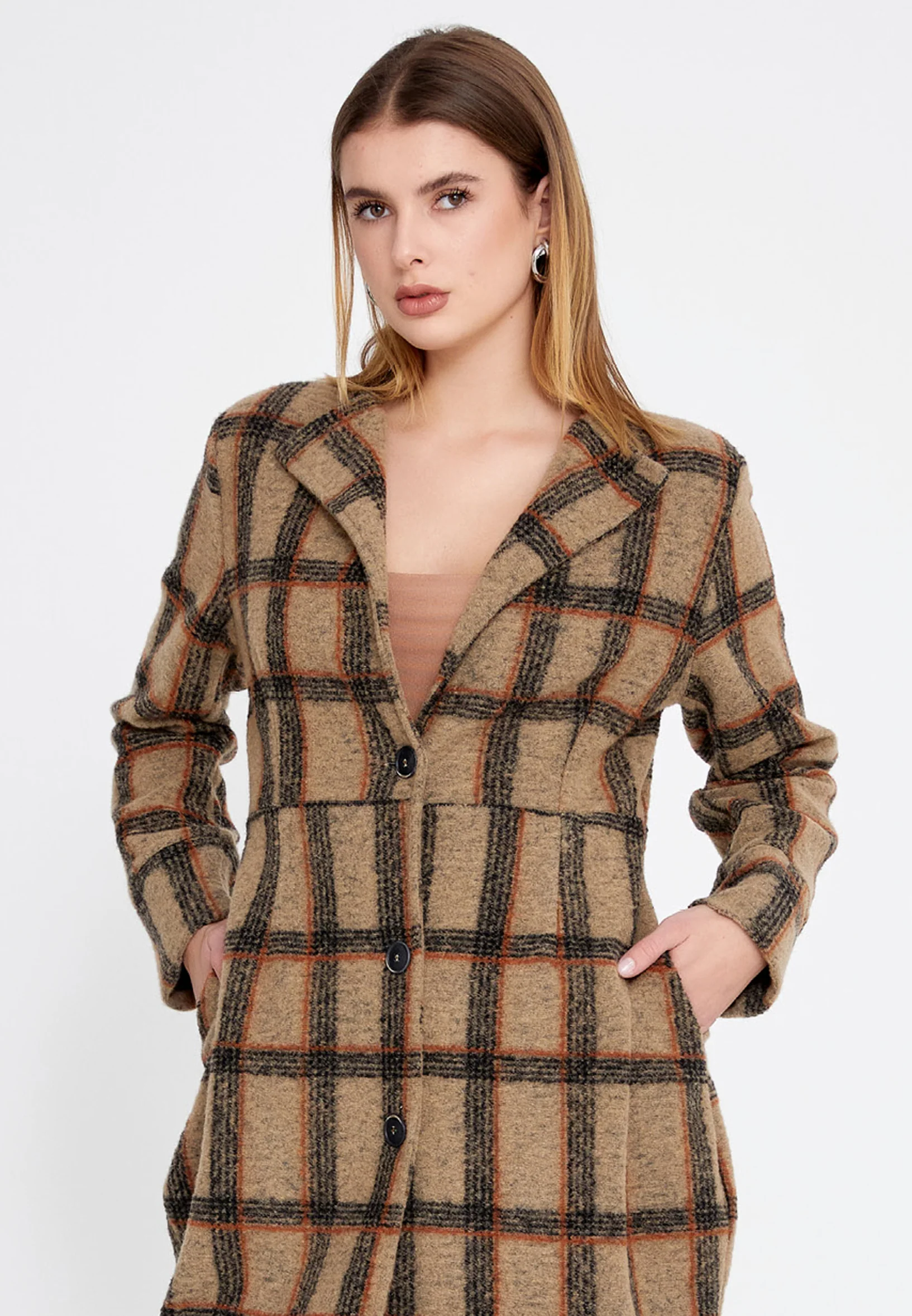 Lana Wool Plaid Regular Coat clf16156 - Image 13
