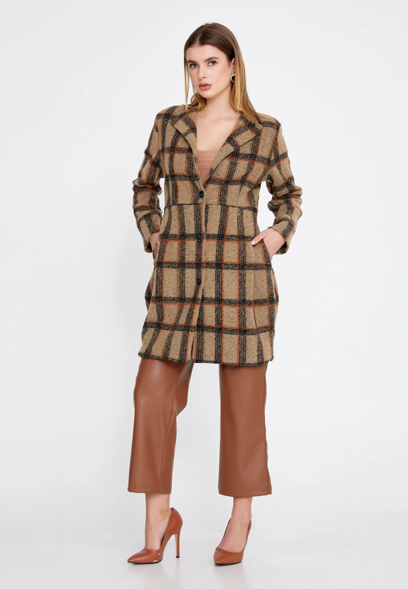 Lana Wool Plaid Regular Coat clf16156 - Image 14