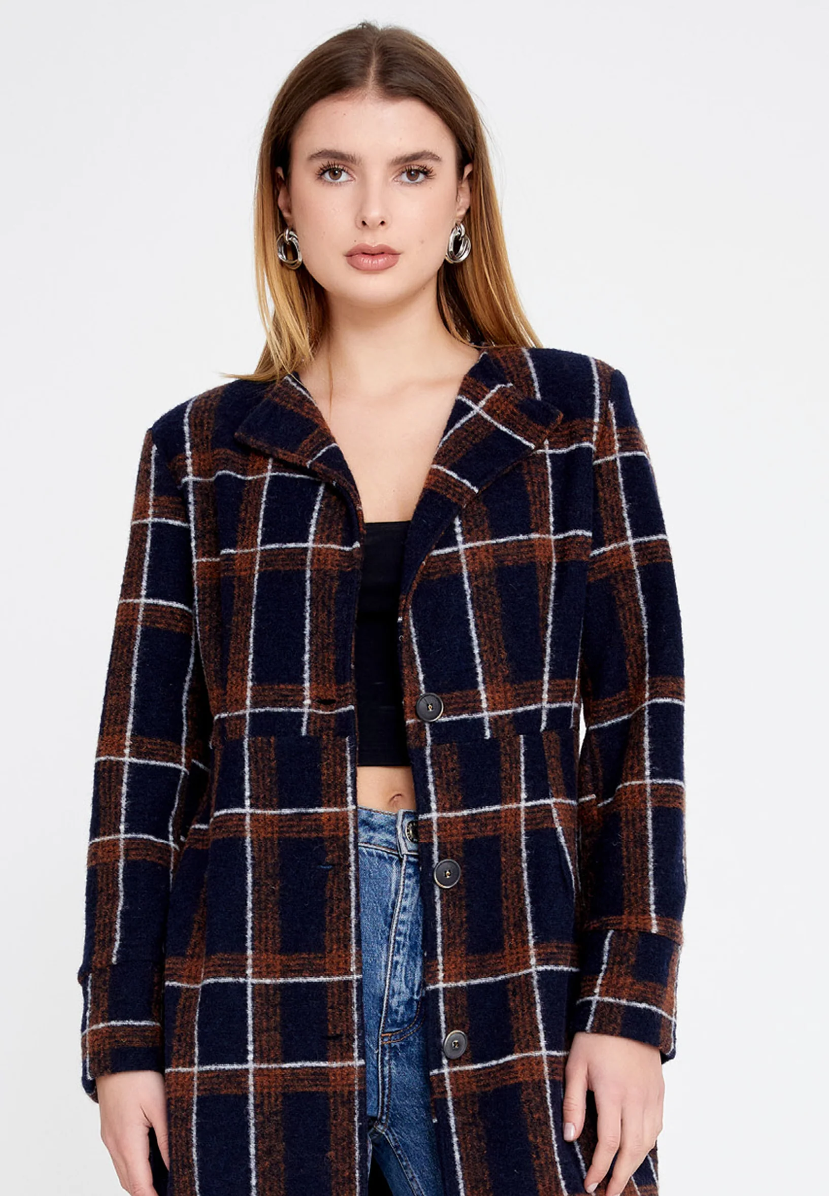 Lana Wool Plaid Regular Coat clf16156 - Image 17