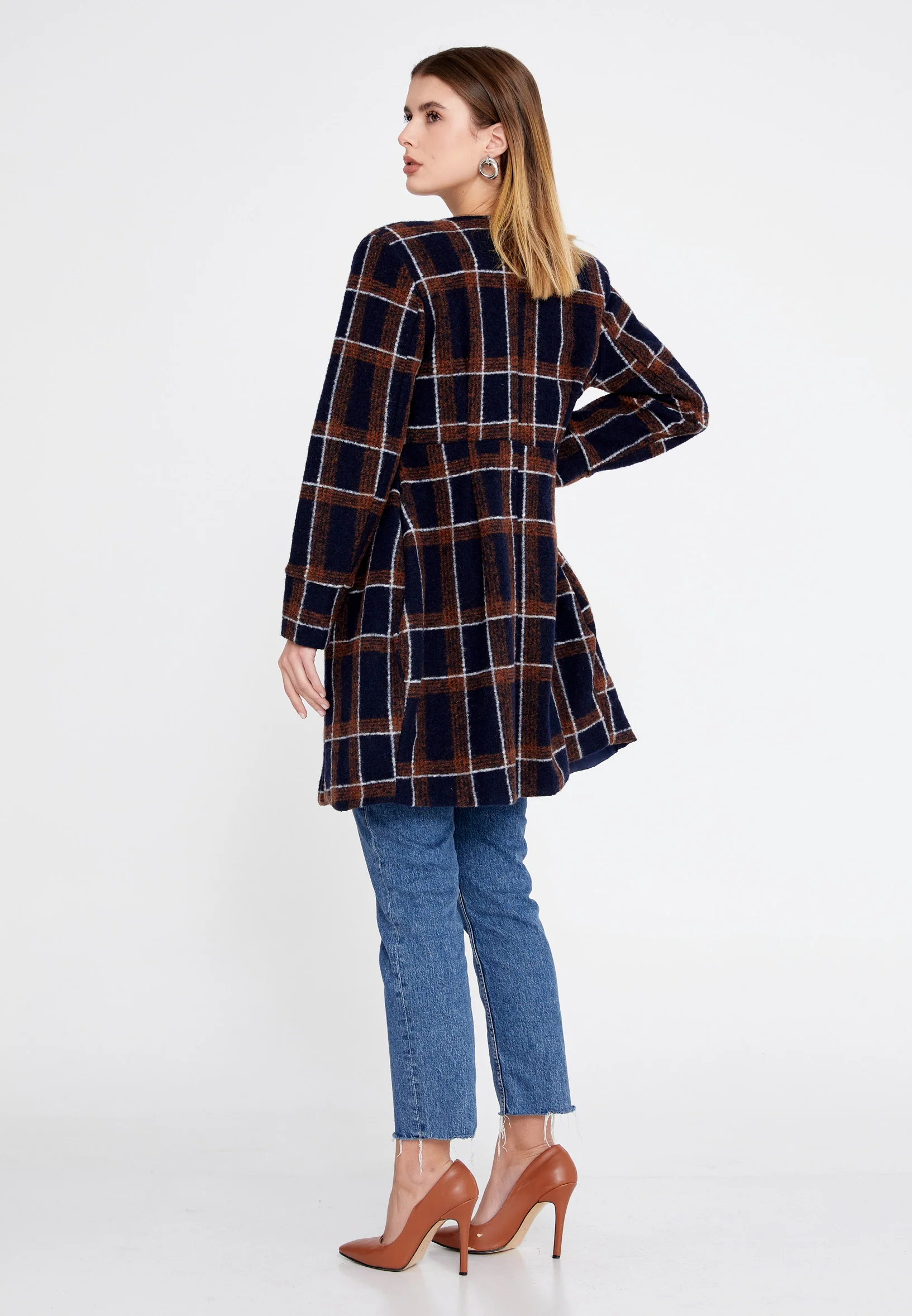 Lana Wool Plaid Regular Coat clf16156 - Image 19