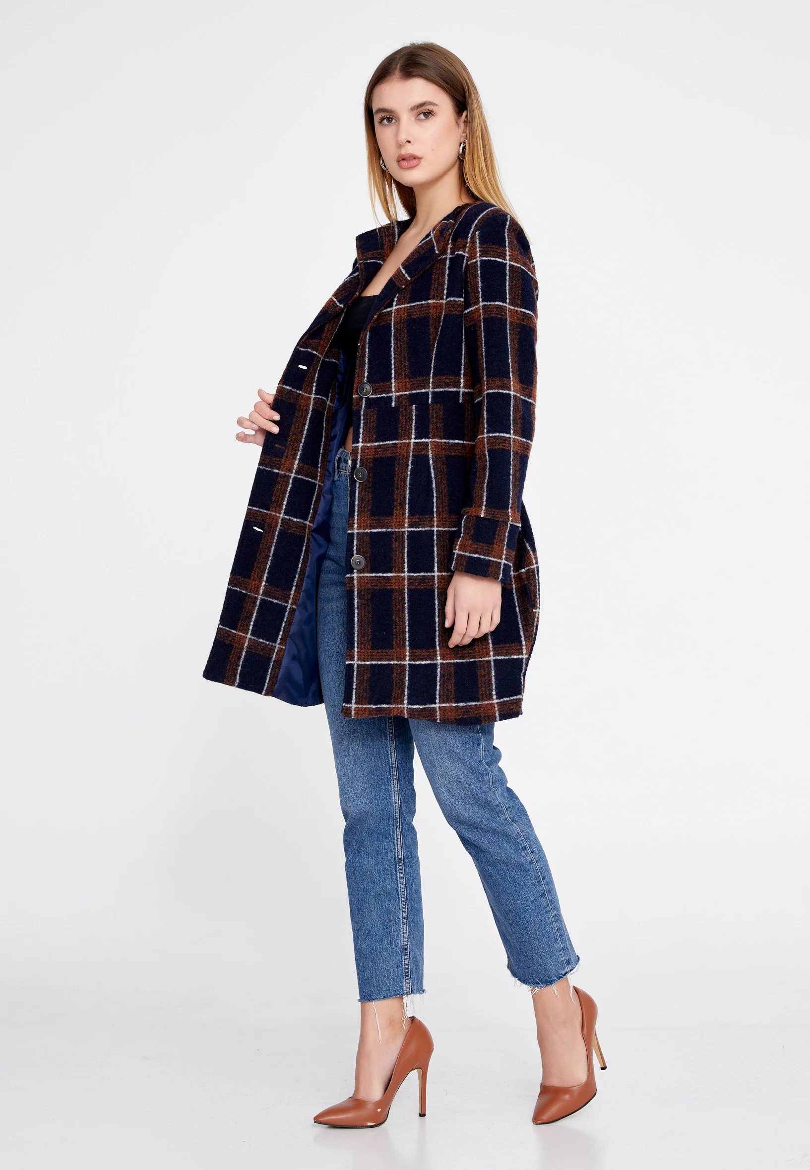 Lana Wool Plaid Regular Coat clf16156 - Image 20