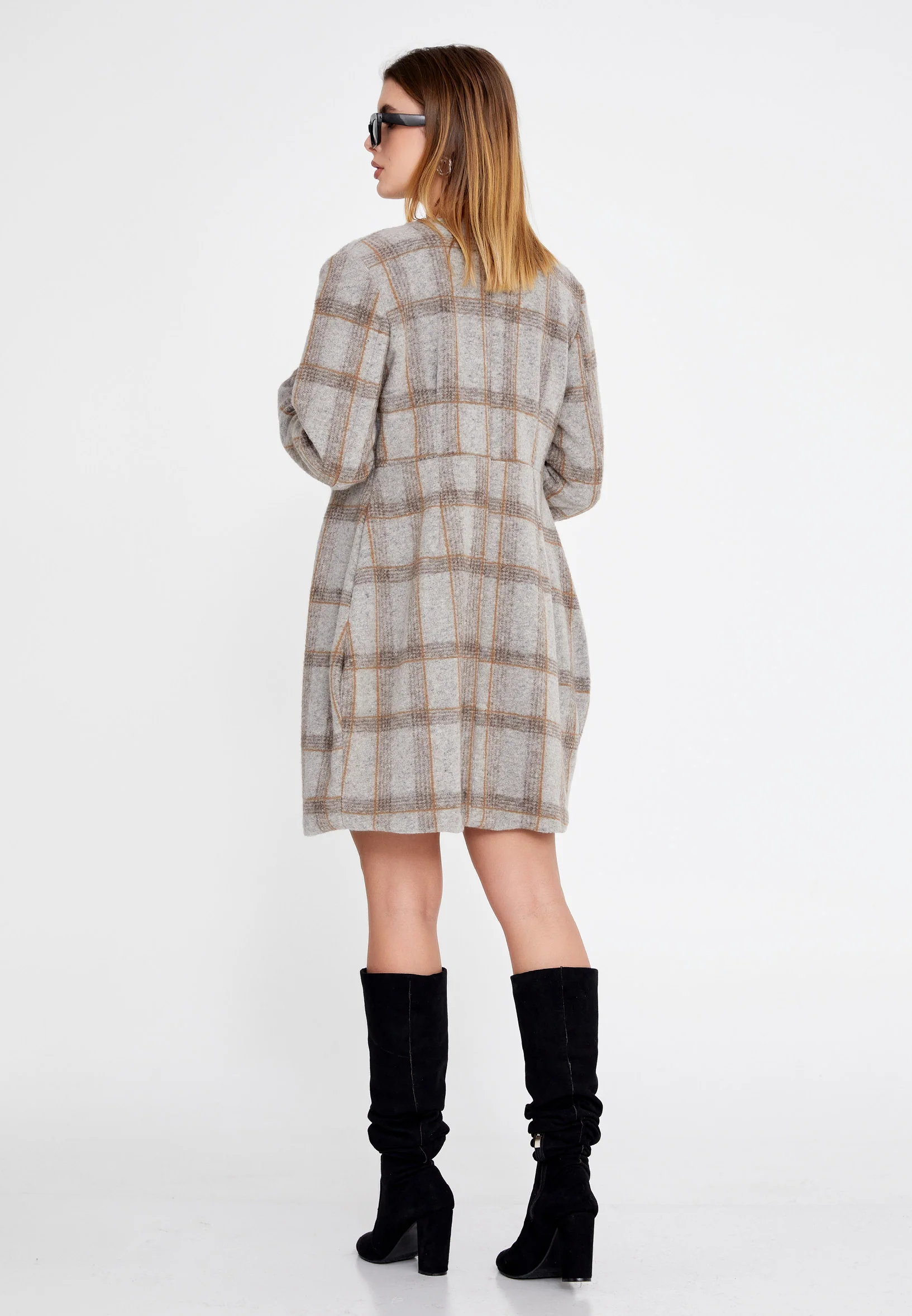 Lana Wool Plaid Regular Coat clf16156 - Image 3