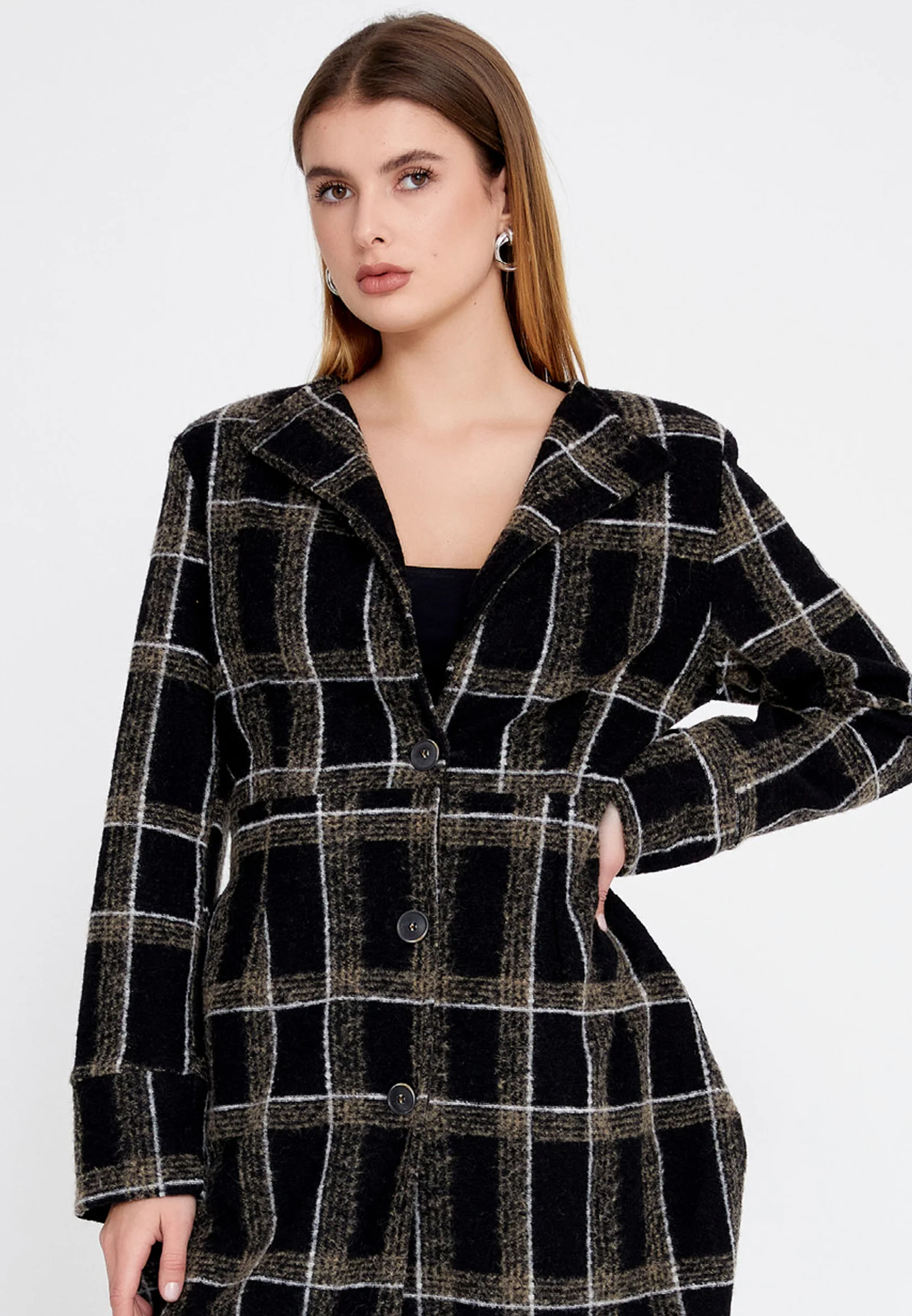 Lana Wool Plaid Regular Coat clf16156 - Image 5