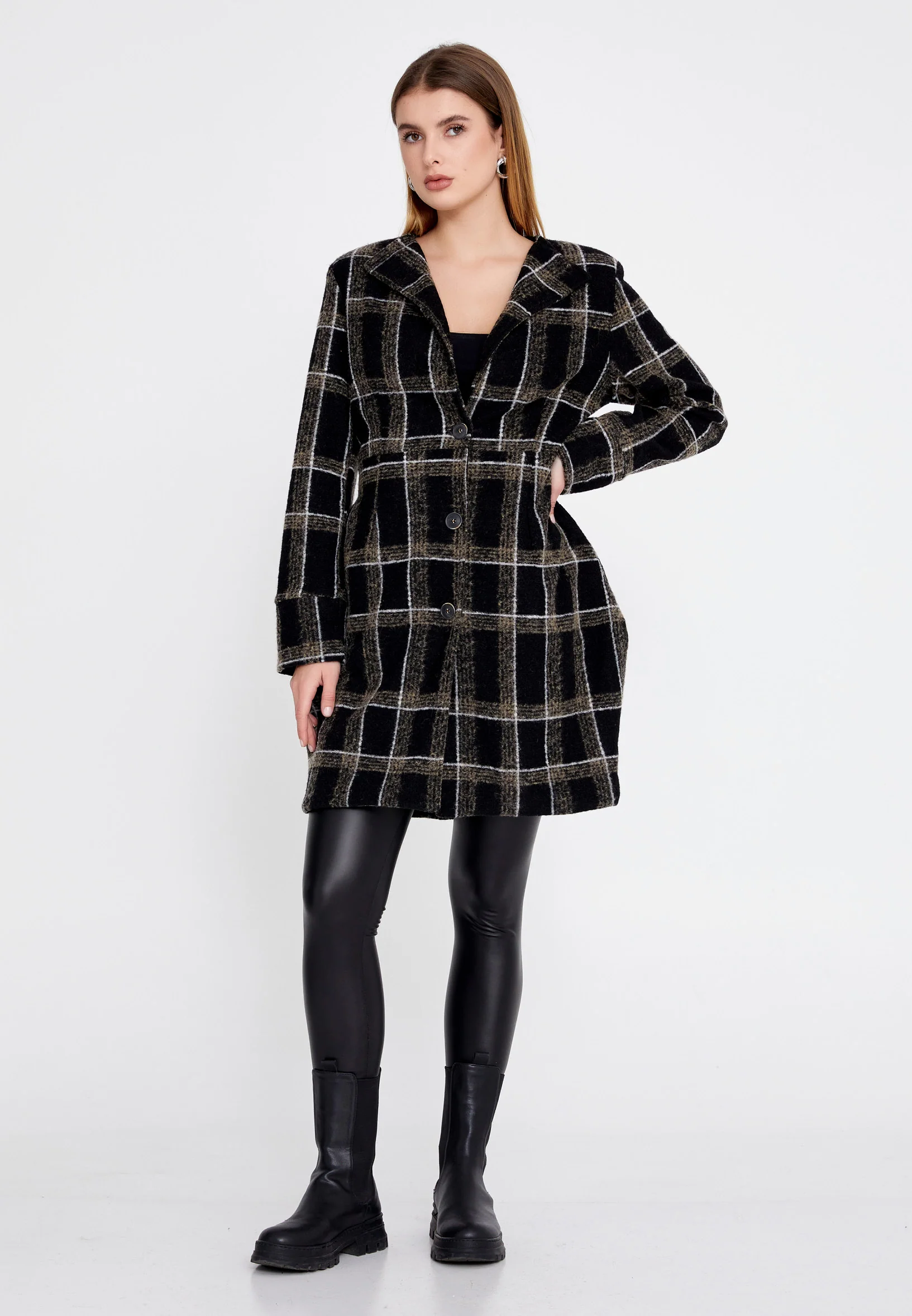 Lana Wool Plaid Regular Coat clf16156 - Image 6