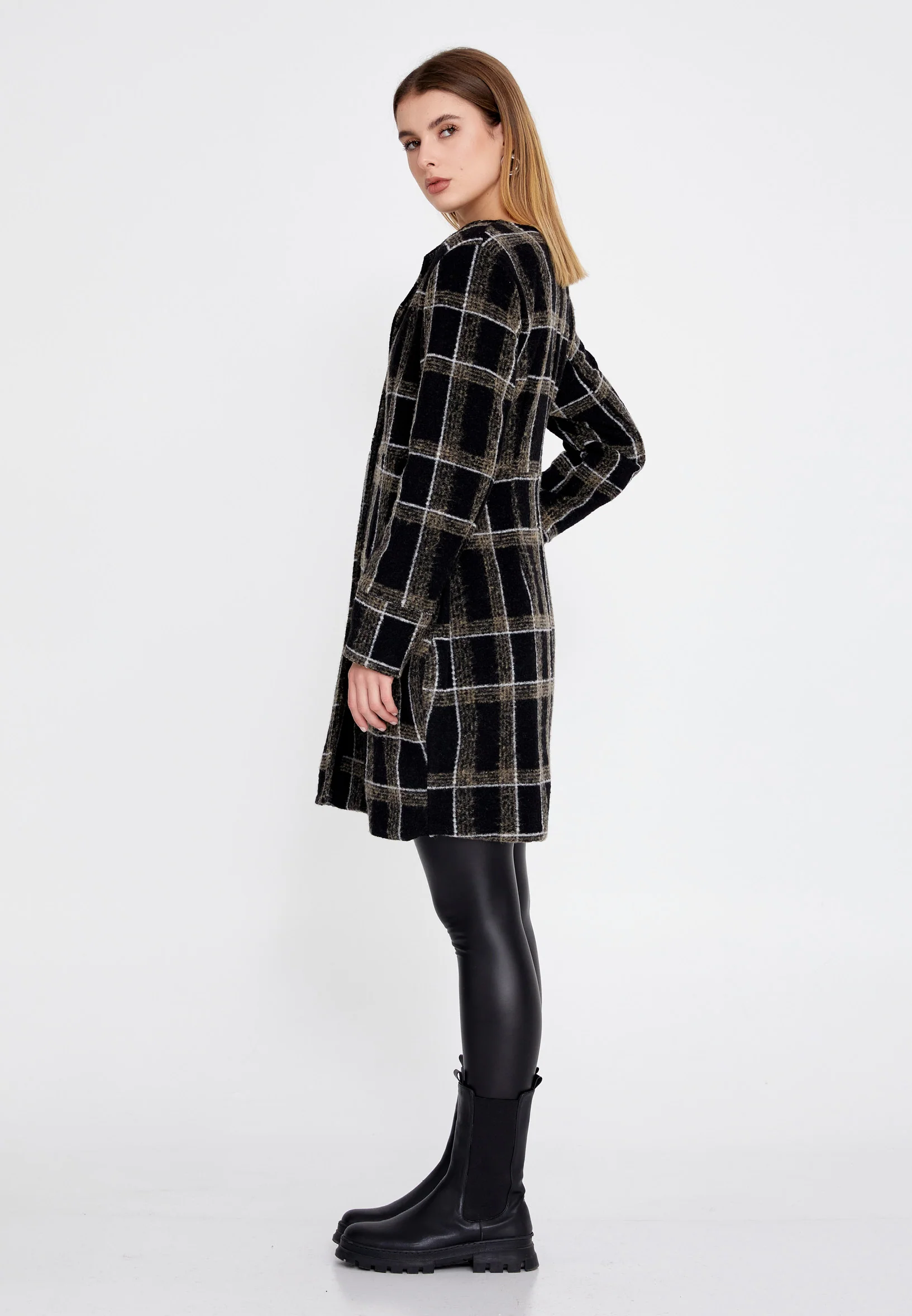 Lana Wool Plaid Regular Coat clf16156 - Image 8