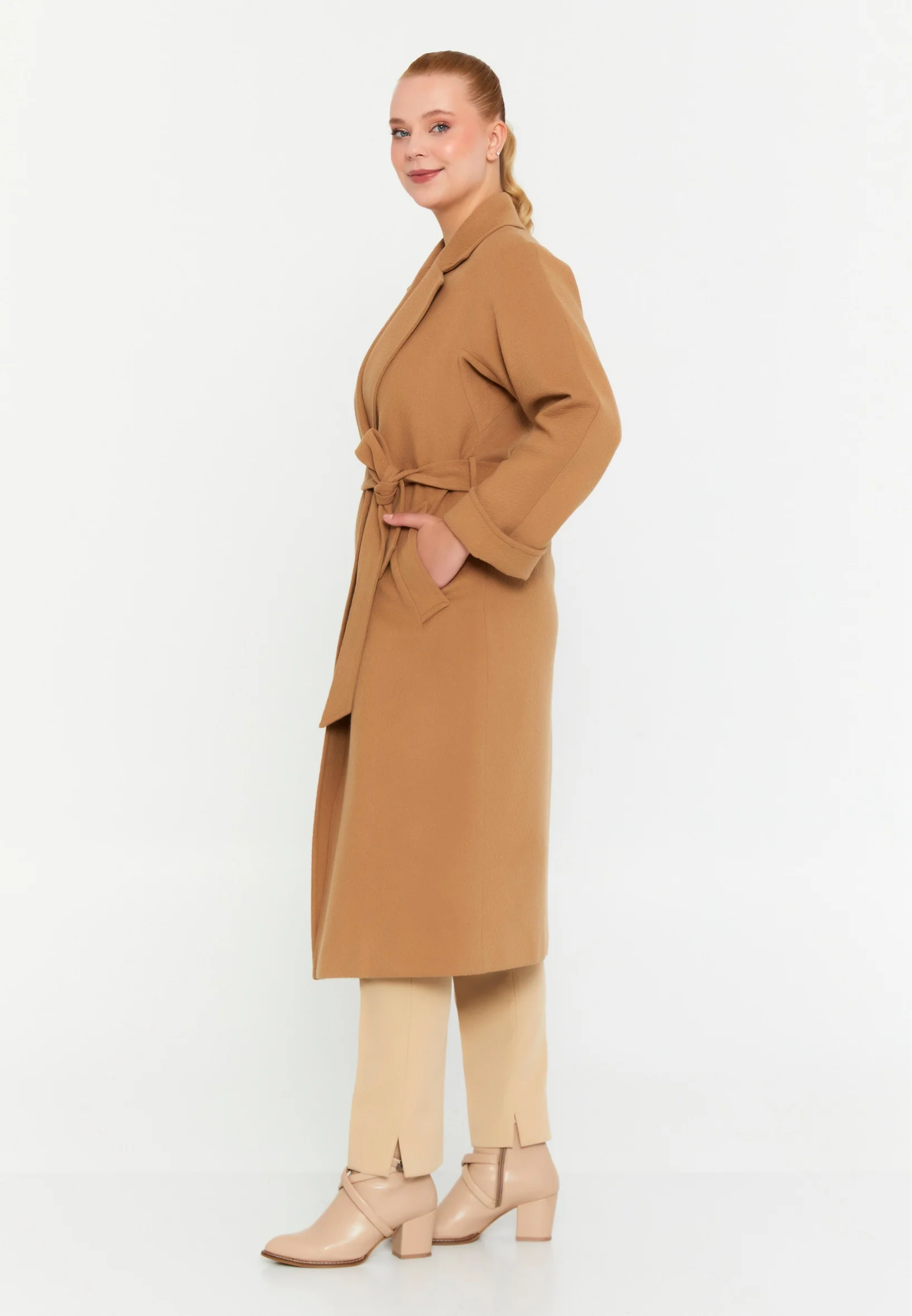 Lana Wool Solid Color Plus Size Coat grm0291 - Image 4
