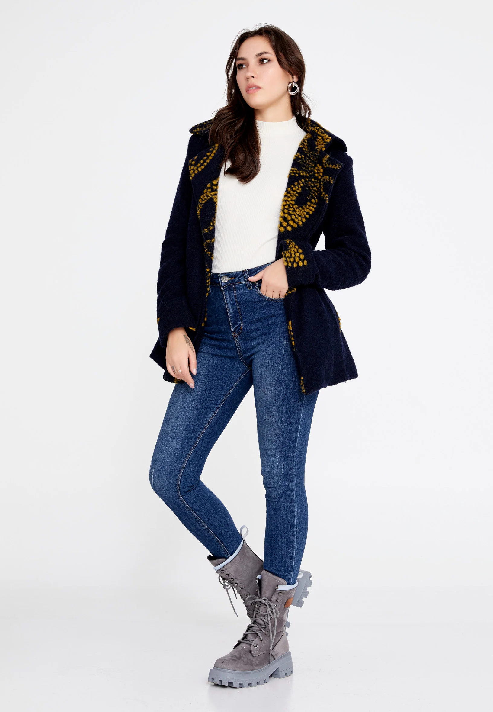 Lana Wool Solid Color Regular Coat clf15992 - Image 15