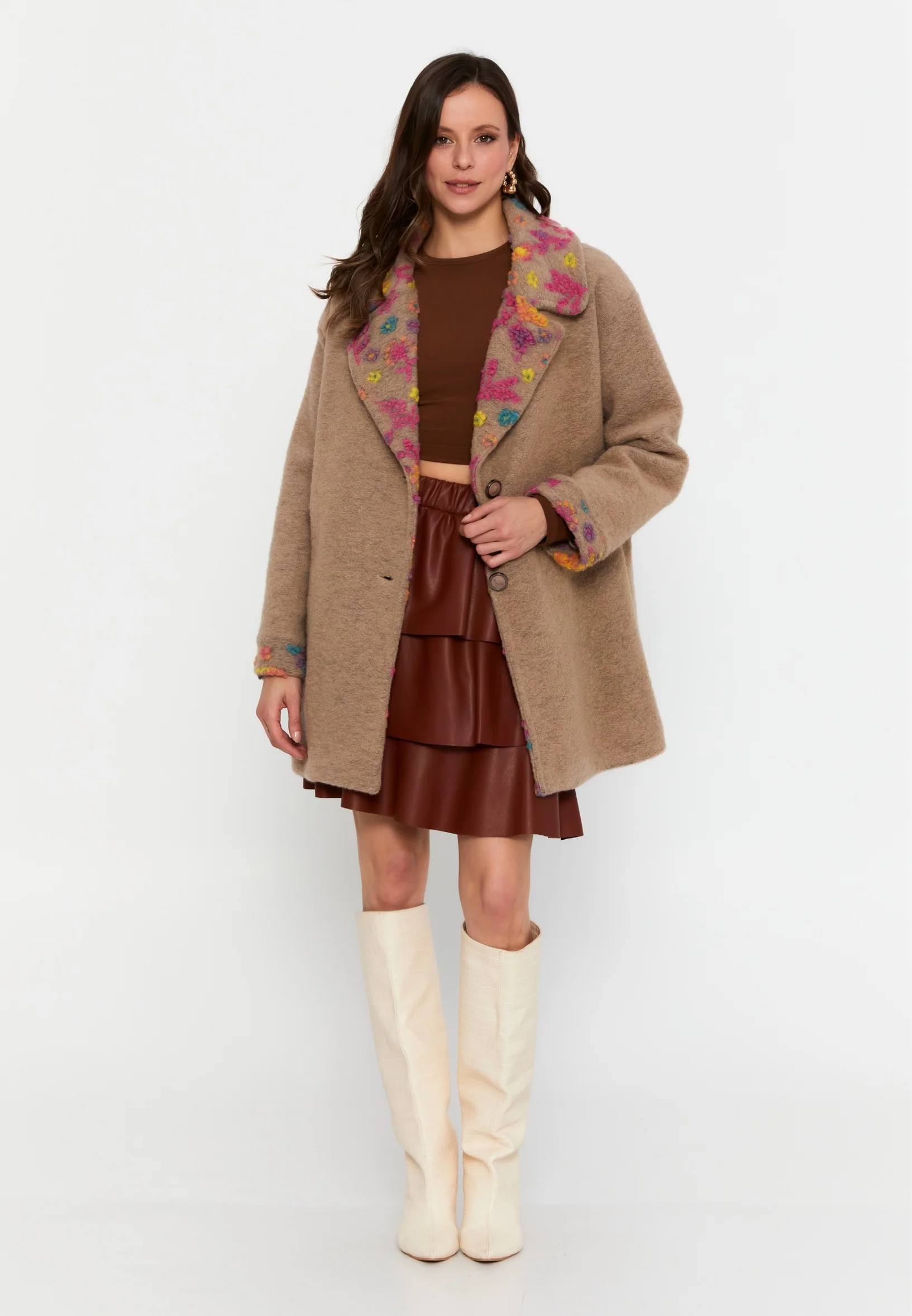 Lana Wool Solid Color Regular Coat clf15994