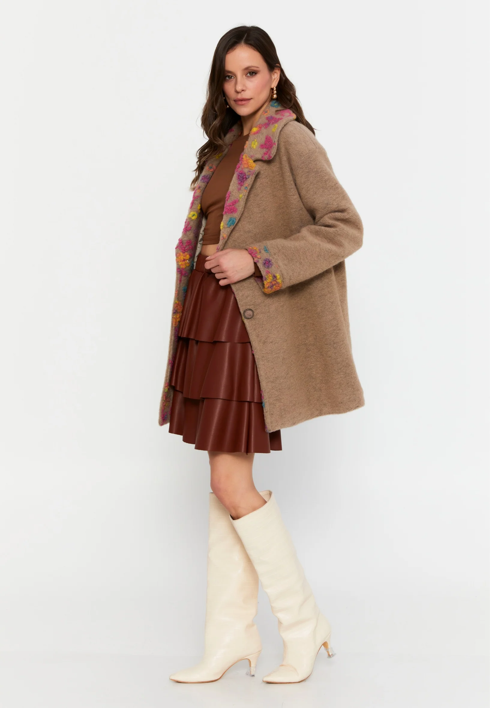 Lana Wool Solid Color Regular Coat clf15994 - Image 3