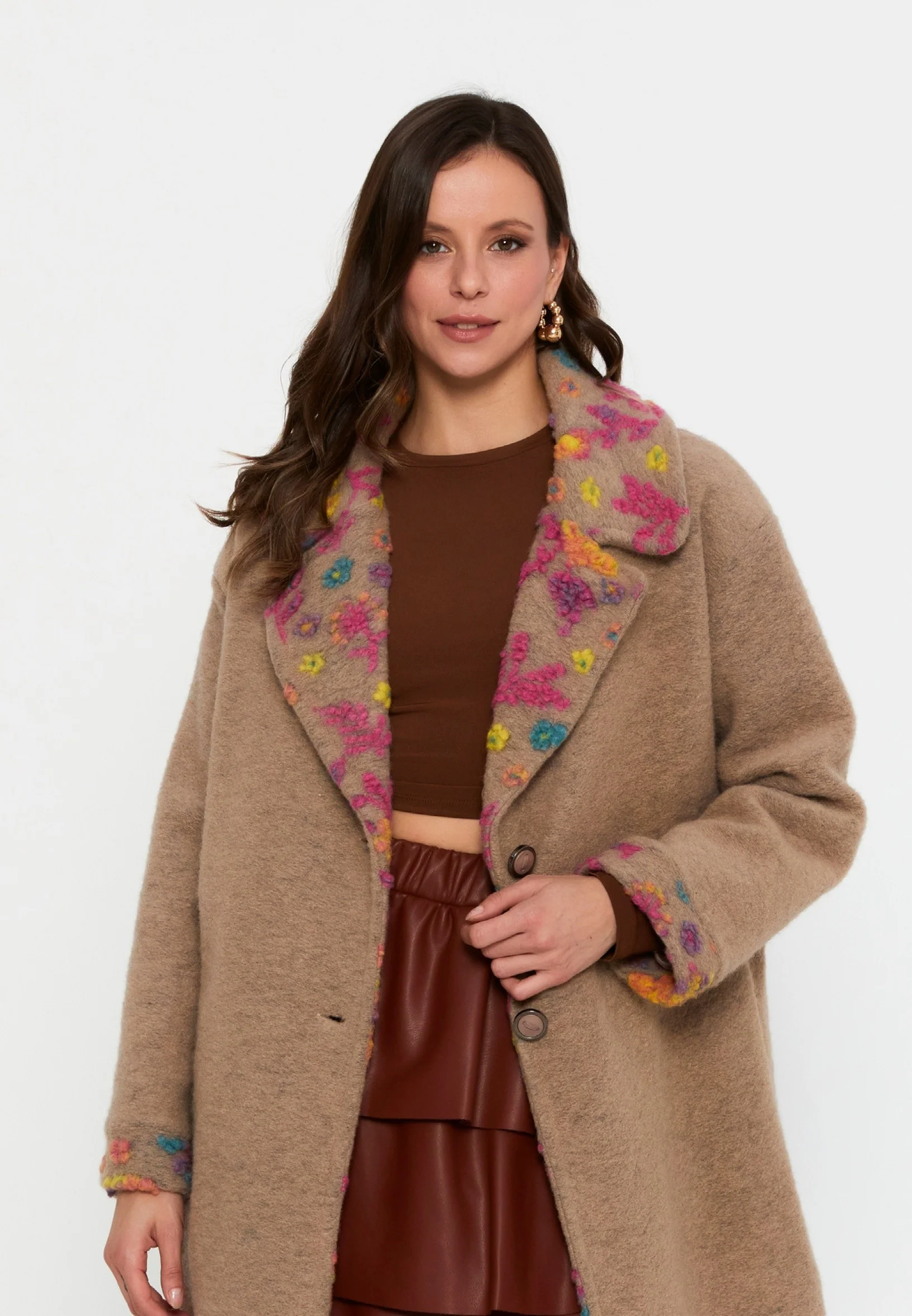 Lana Wool Solid Color Regular Coat clf15994 - Image 4