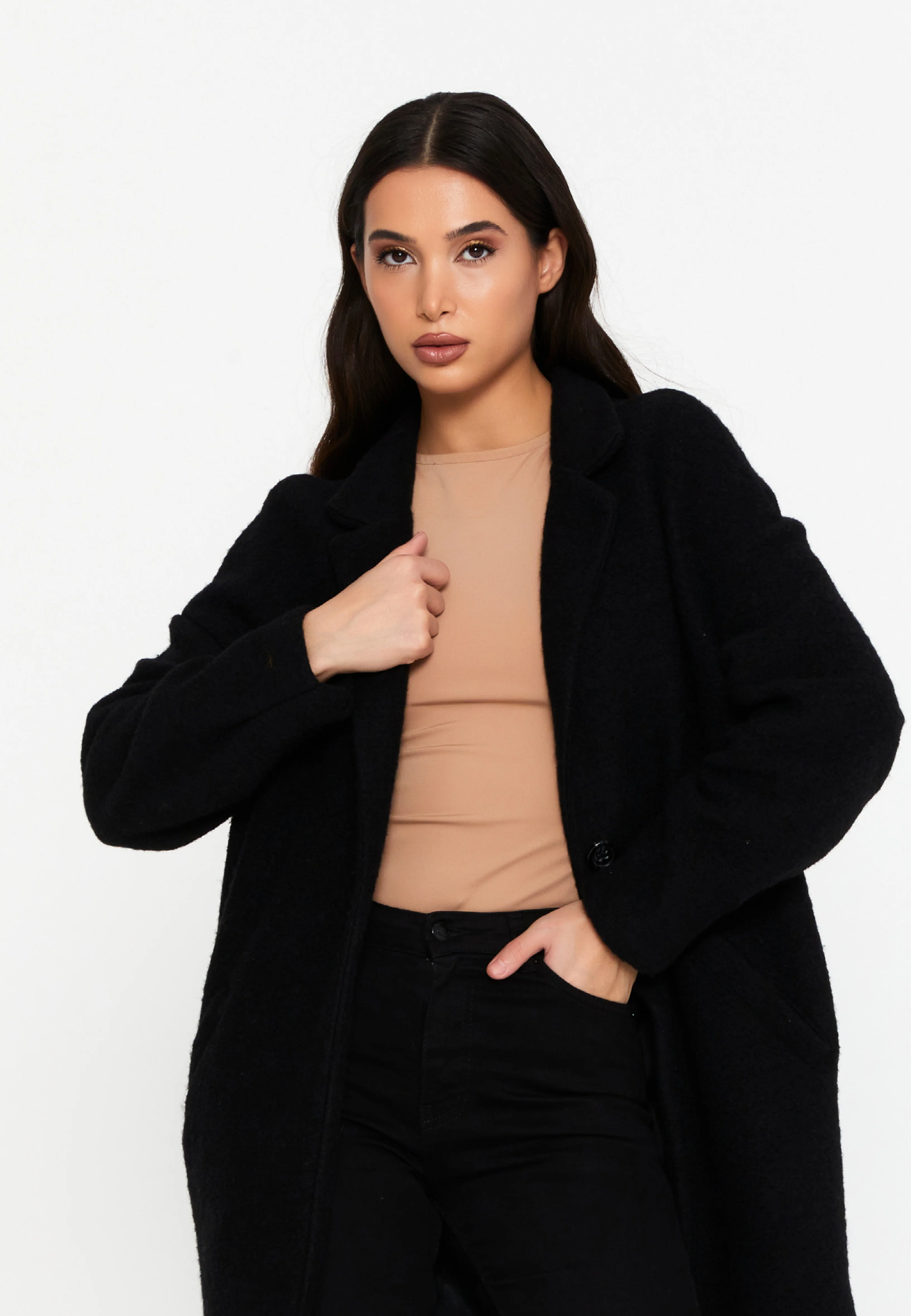 Lana Wool Solid Color Regular Coat esldg10507