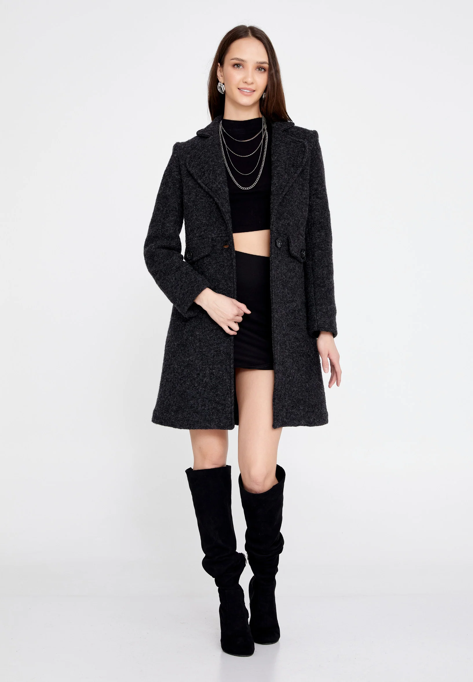 Lana Wool Solid Color Regular Coat esldg12816 - Image 10