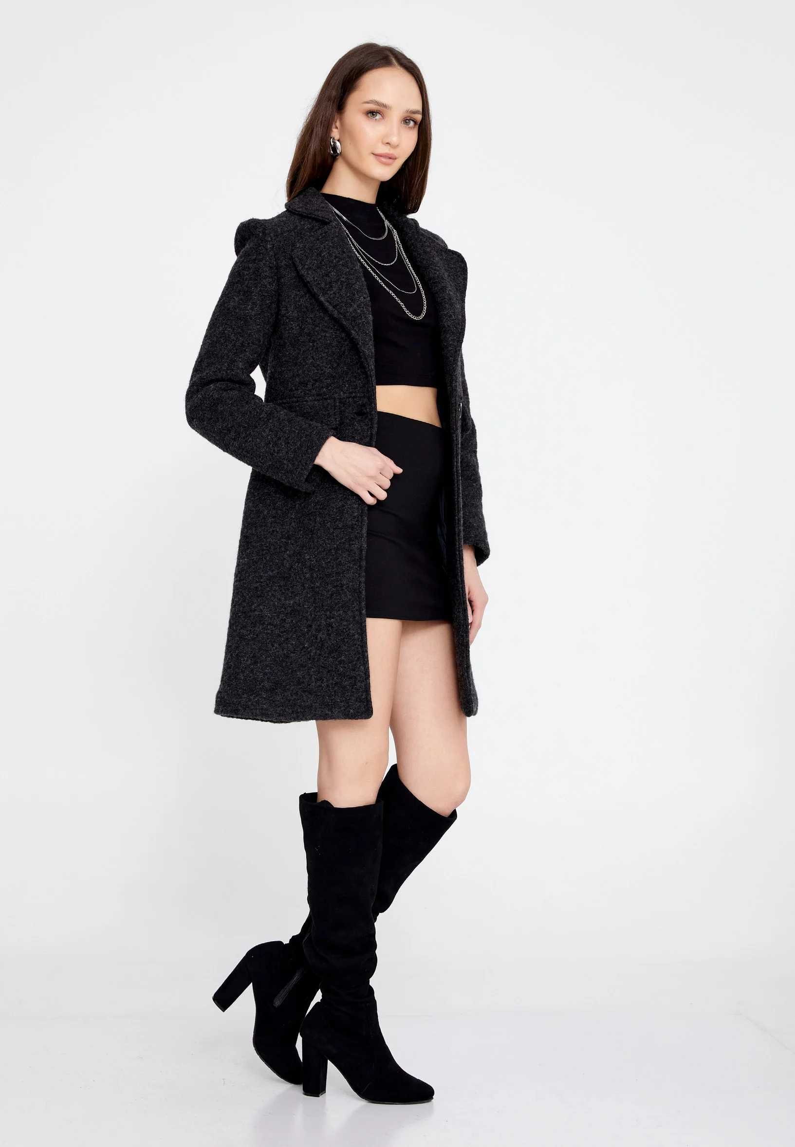 Lana Wool Solid Color Regular Coat esldg12816 - Image 11