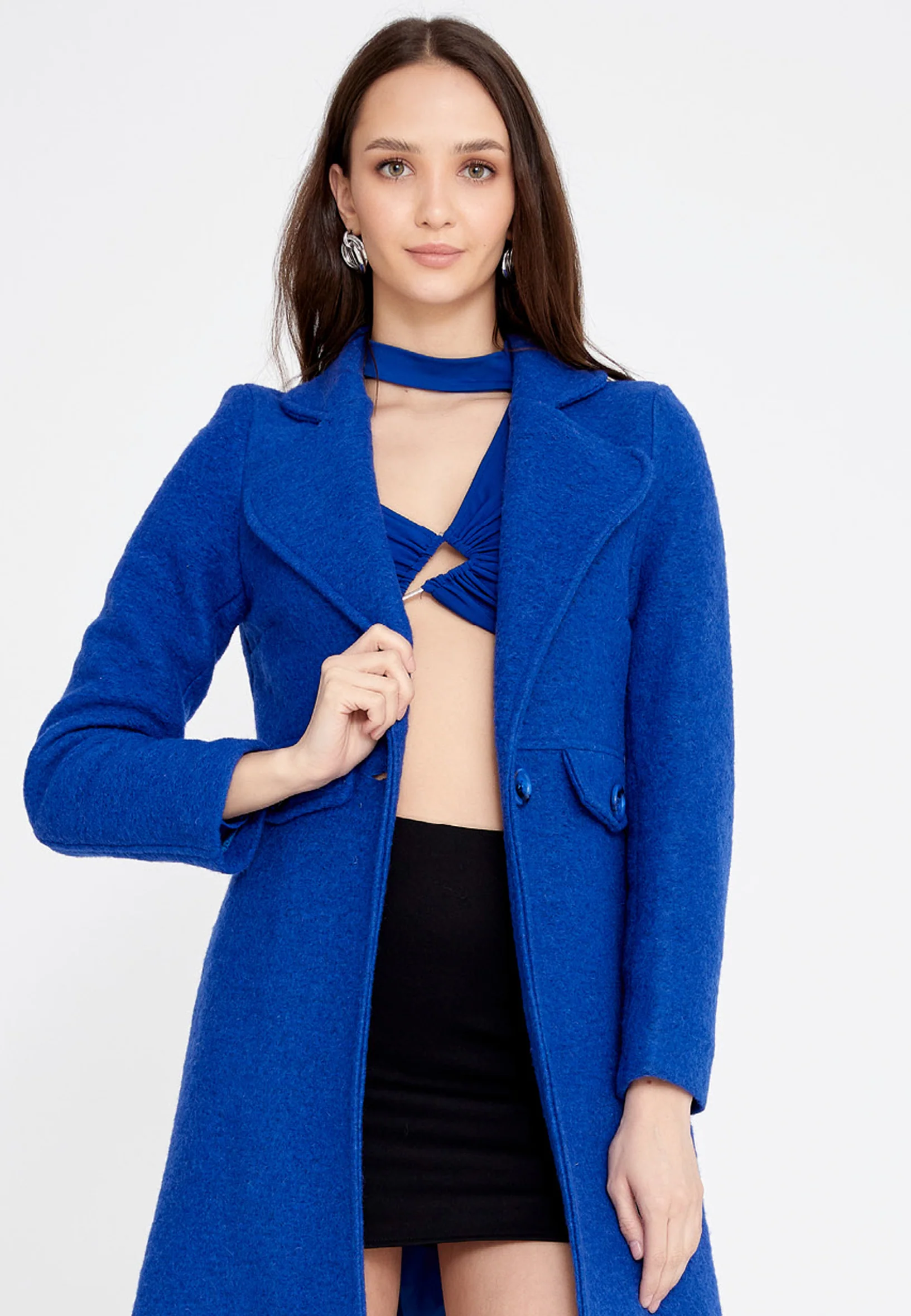 Lana Wool Solid Color Regular Coat esldg12816 - Image 13
