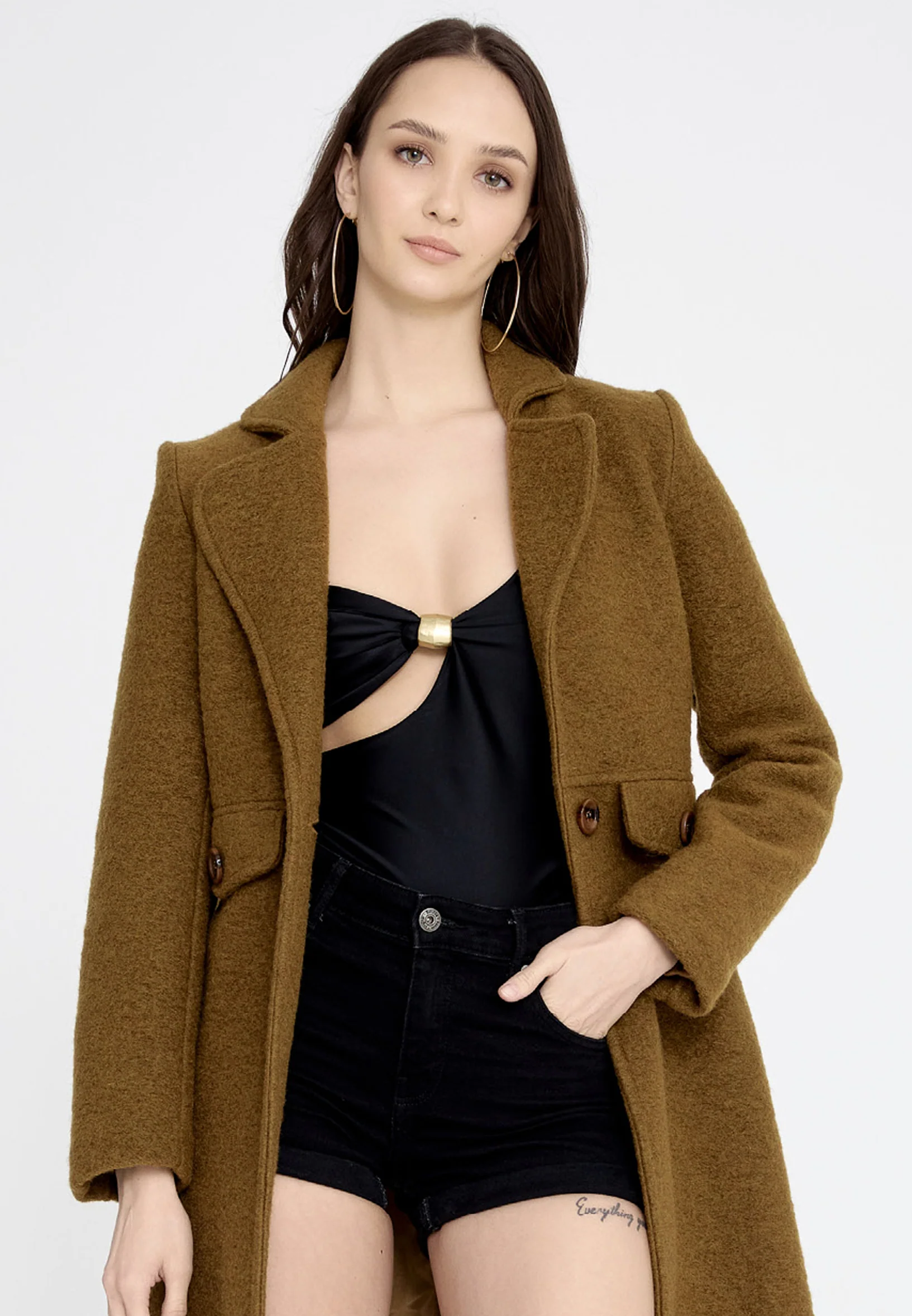 Lana Wool Solid Color Regular Coat esldg12816 - Image 5