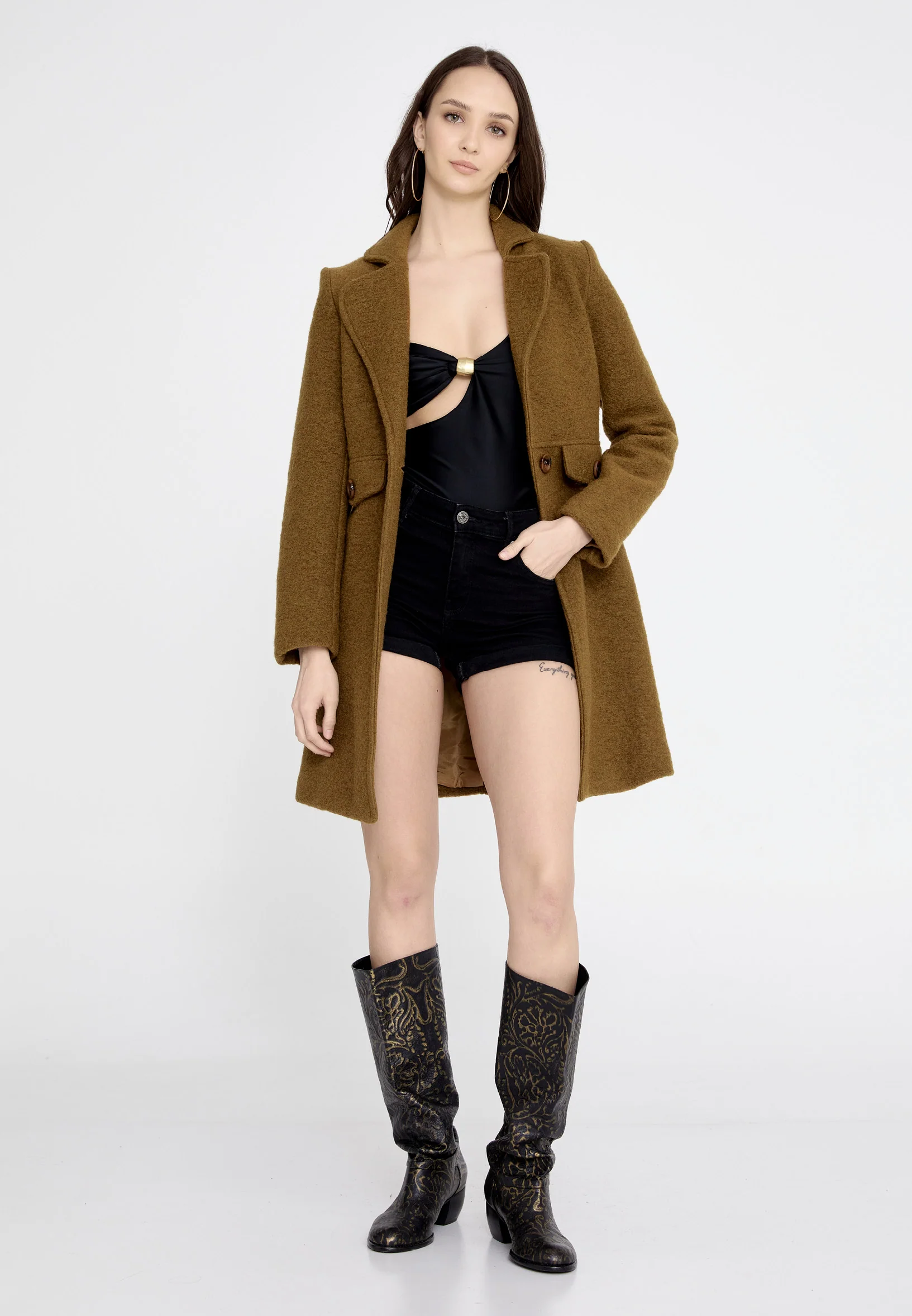 Lana Wool Solid Color Regular Coat esldg12816 - Image 6