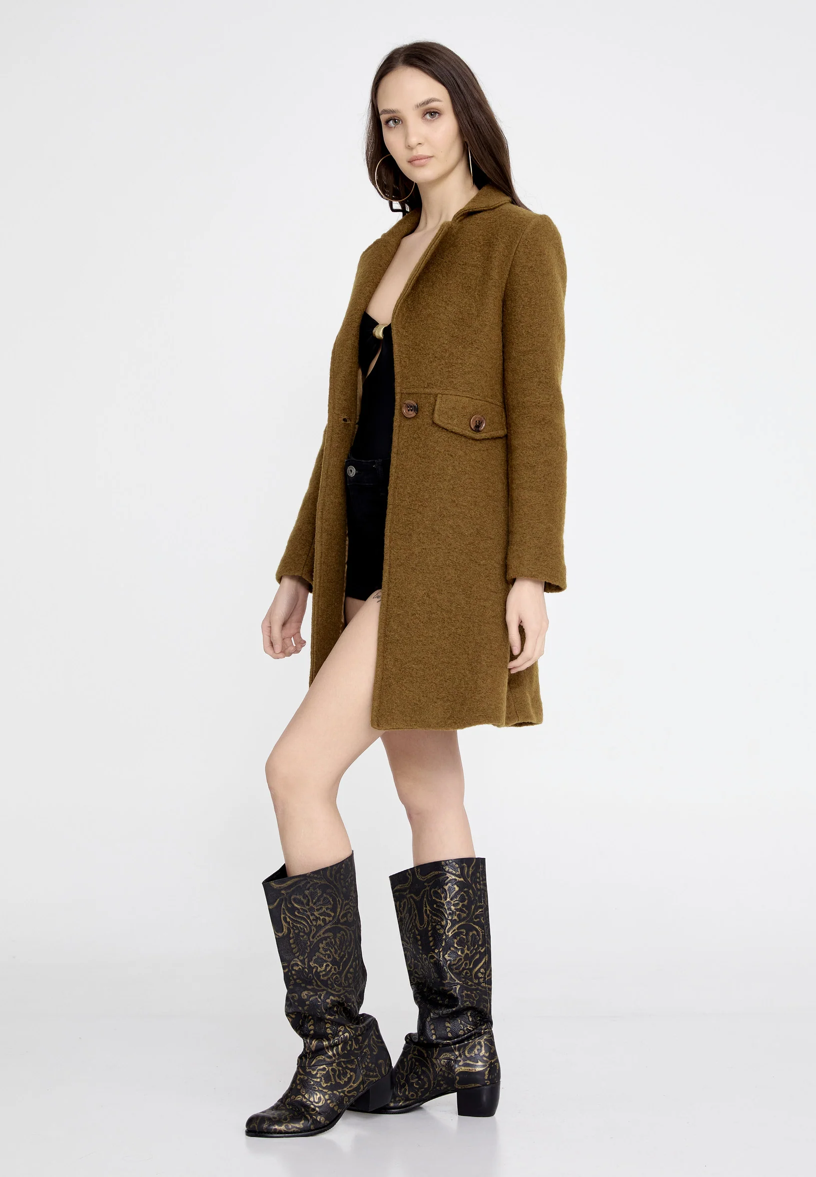 Lana Wool Solid Color Regular Coat esldg12816 - Image 7