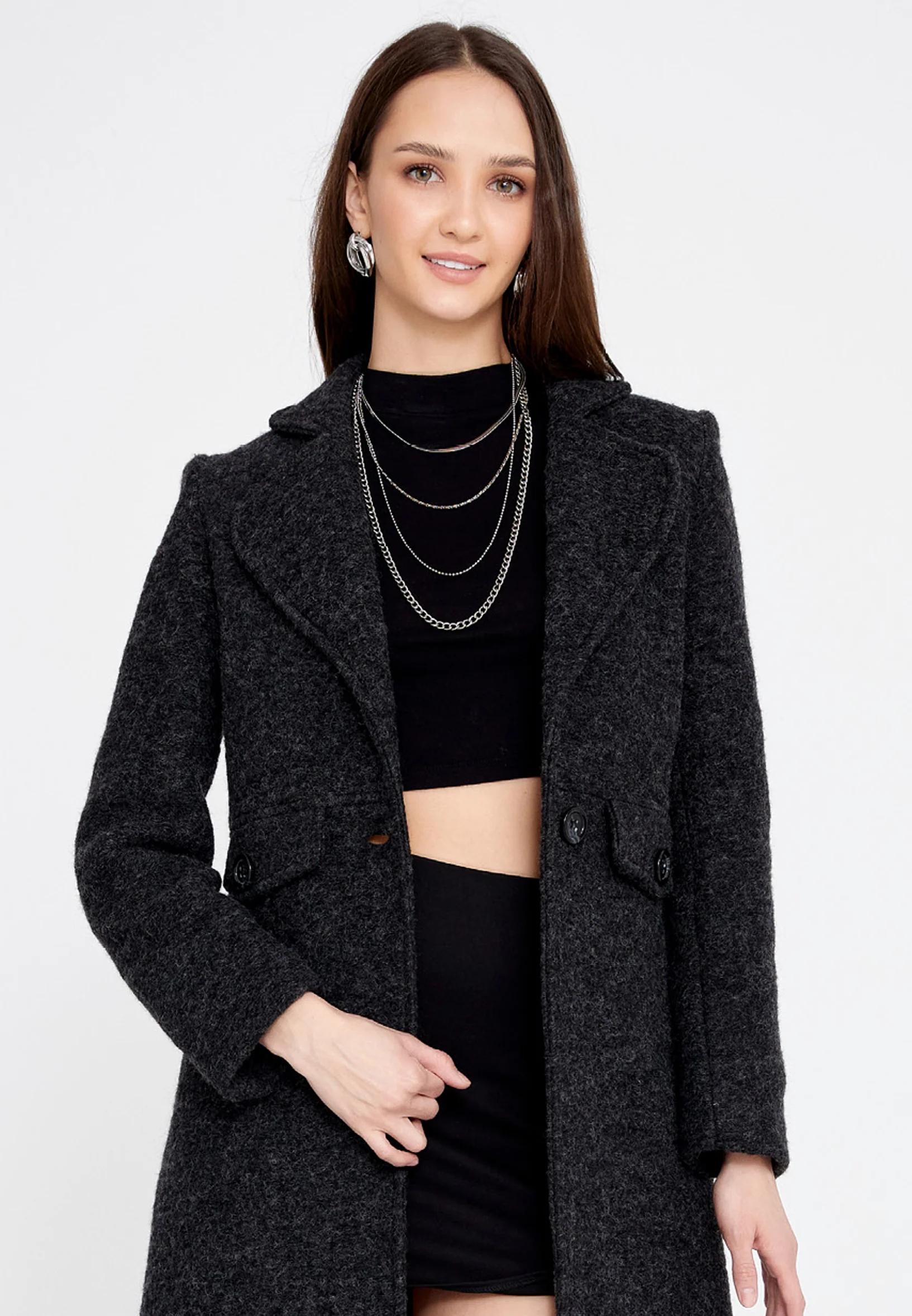 Lana Wool Solid Color Regular Coat esldg12816 - Image 9