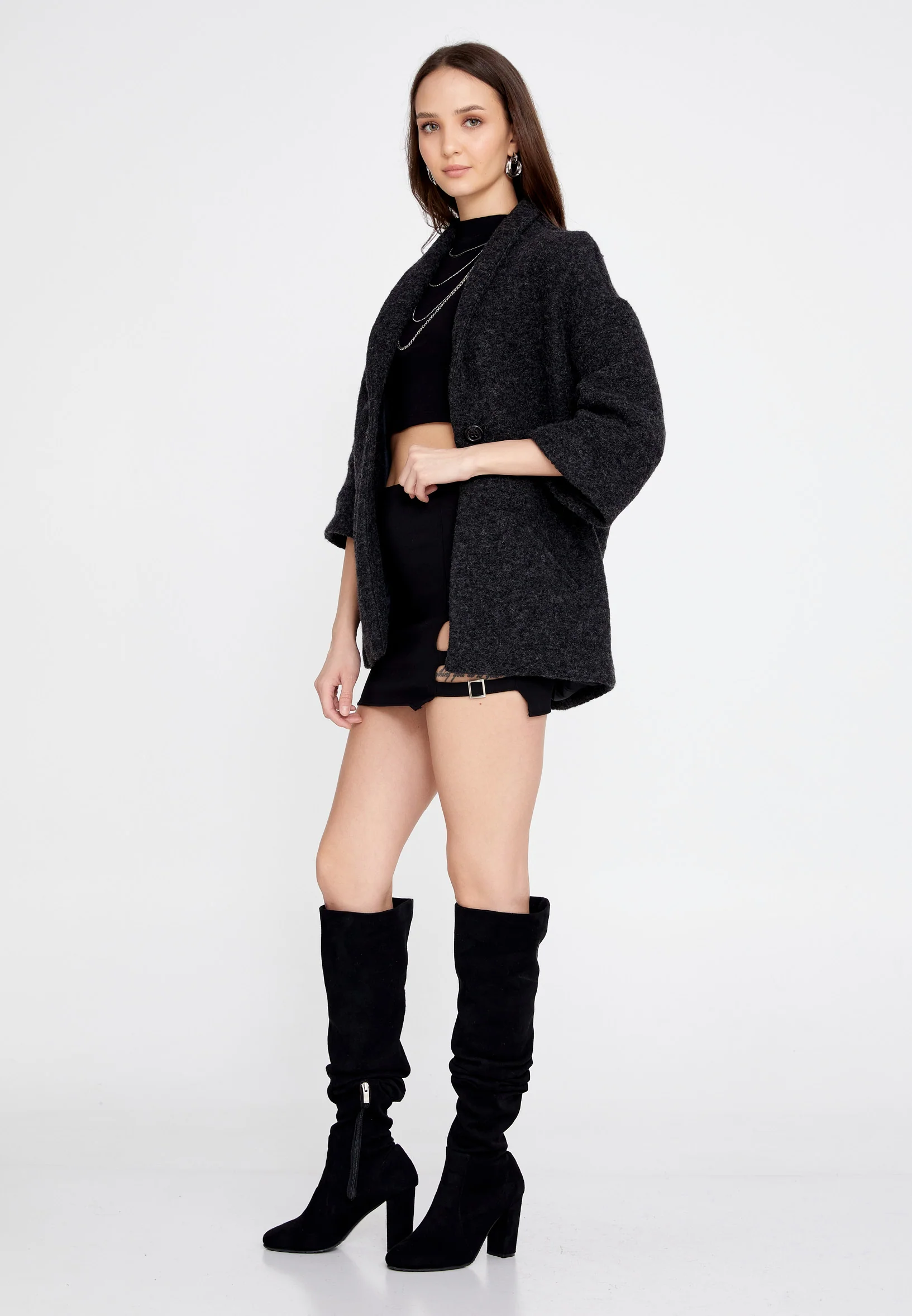 Lana Wool Solid Color Regular Coat esldg12817 - Image 11