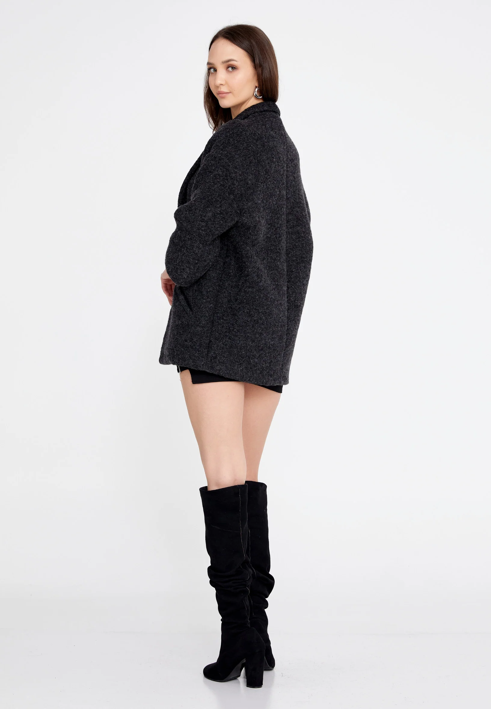 Lana Wool Solid Color Regular Coat esldg12817 - Image 12
