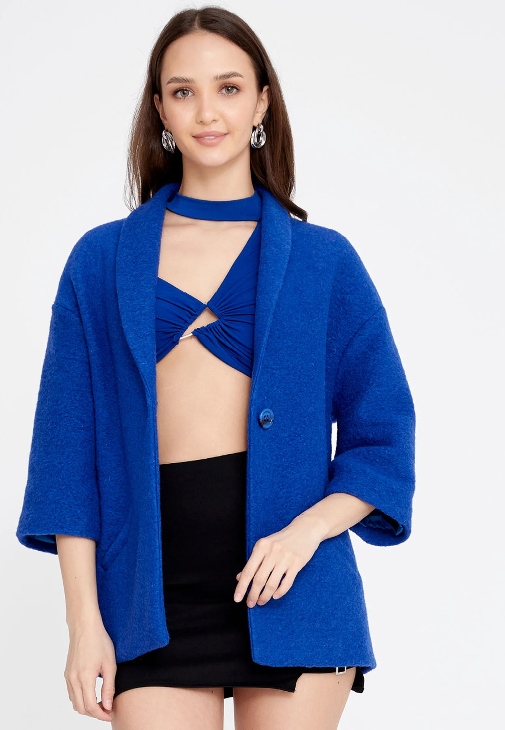 Lana Wool Solid Color Regular Coat esldg12817 - Image 13