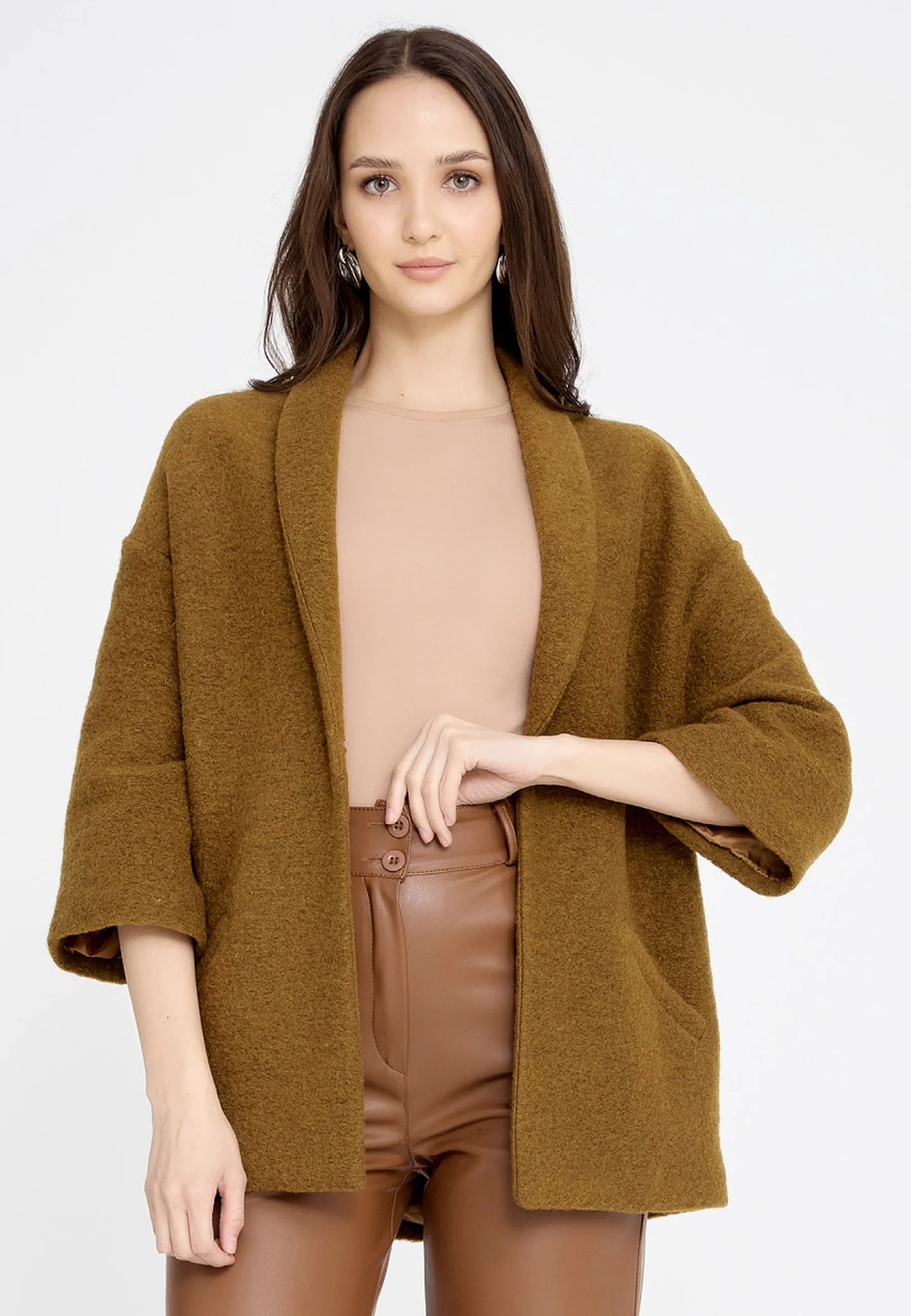 Lana Wool Solid Color Regular Coat esldg12817 - Image 5
