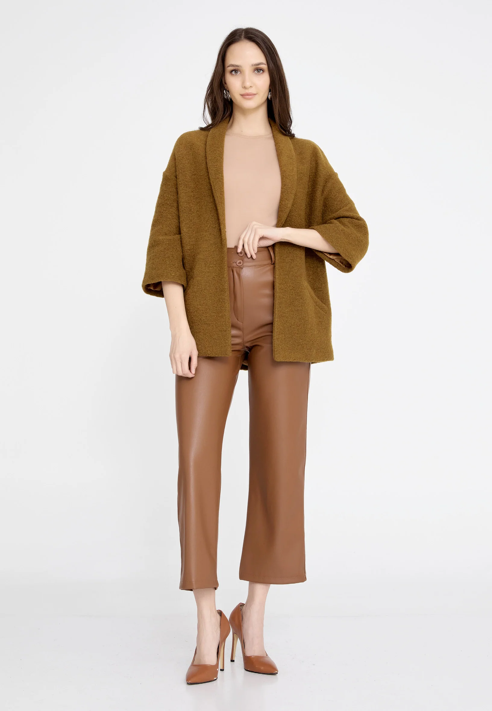 Lana Wool Solid Color Regular Coat esldg12817 - Image 6