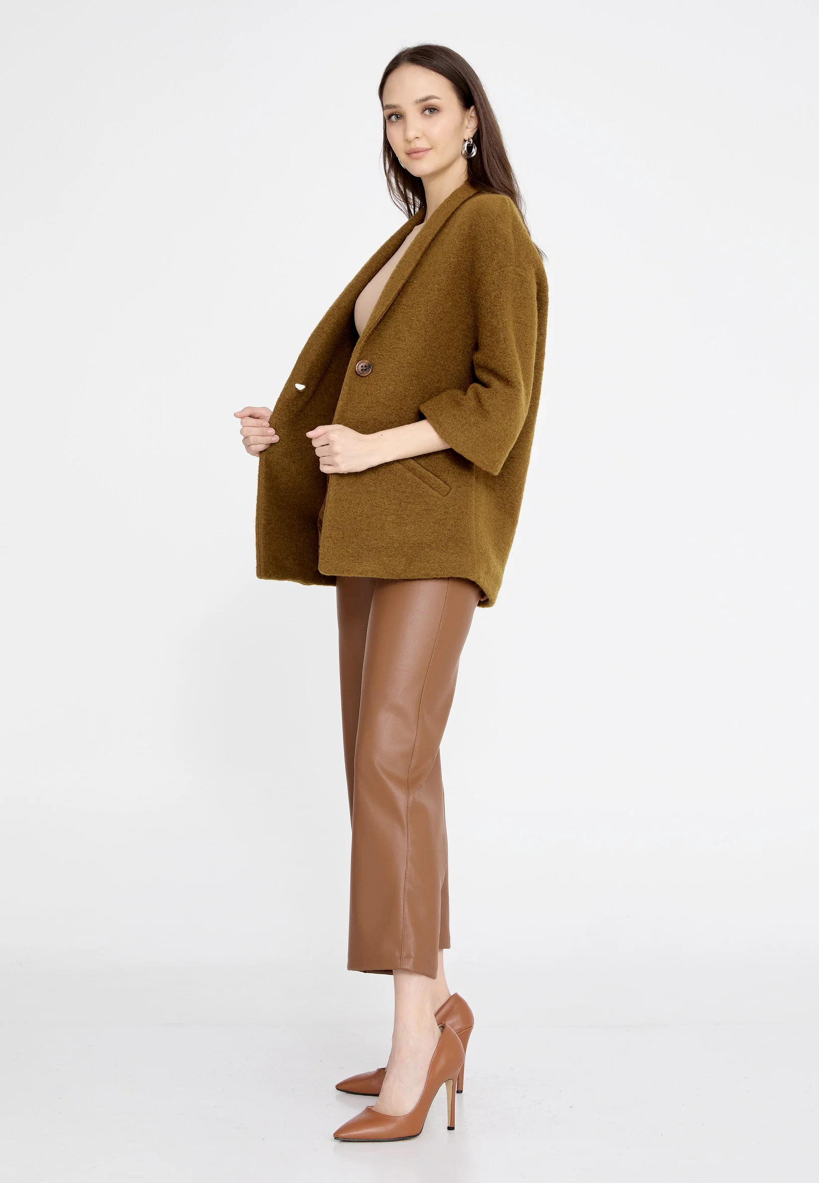 Lana Wool Solid Color Regular Coat esldg12817 - Image 7