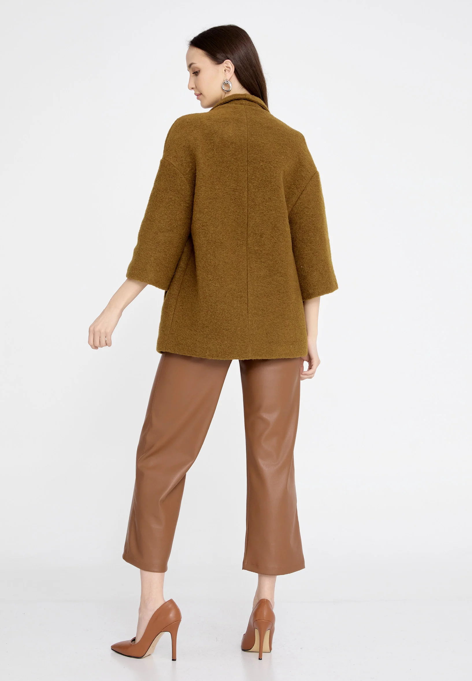 Lana Wool Solid Color Regular Coat esldg12817 - Image 8