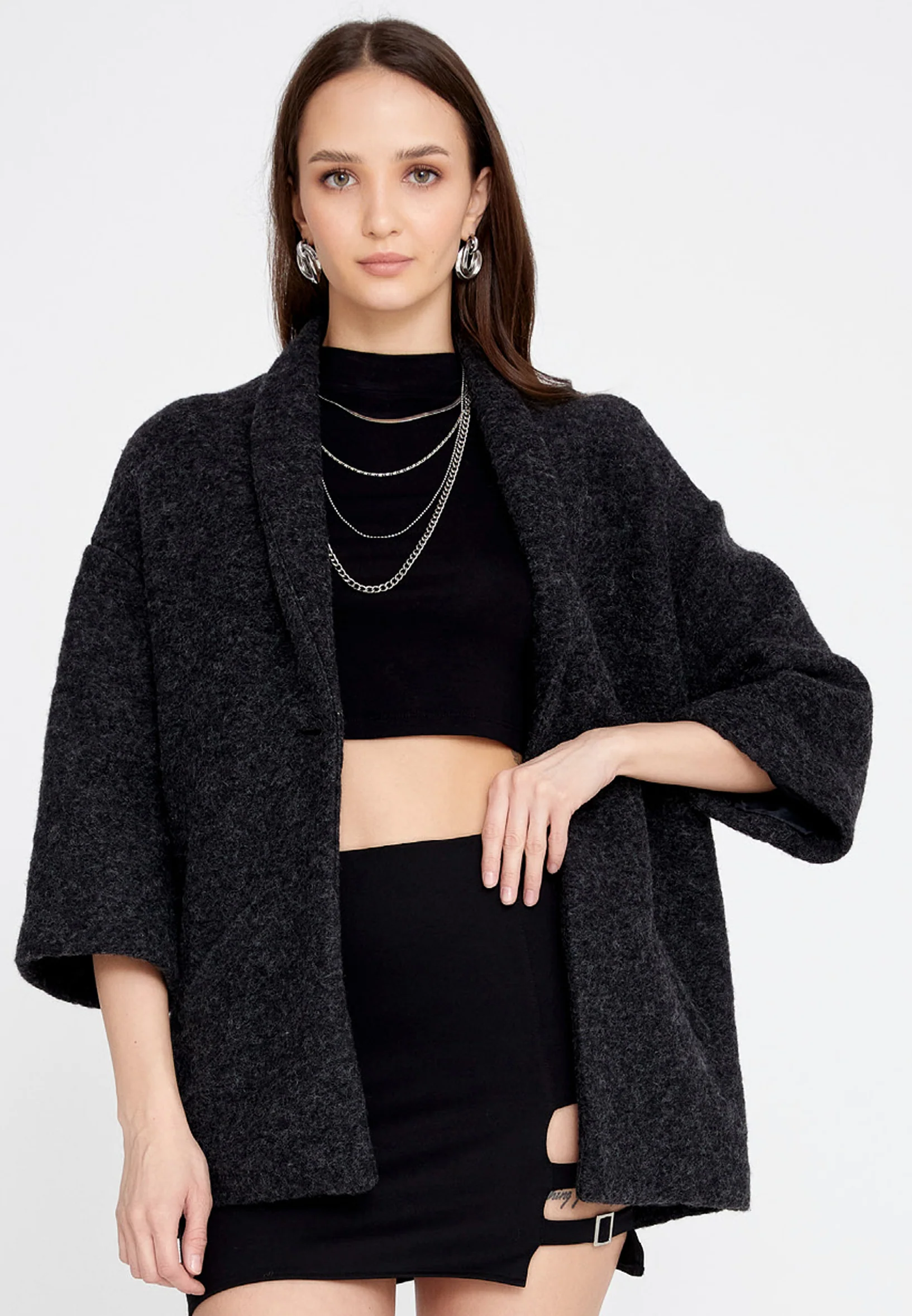 Lana Wool Solid Color Regular Coat esldg12817 - Image 9