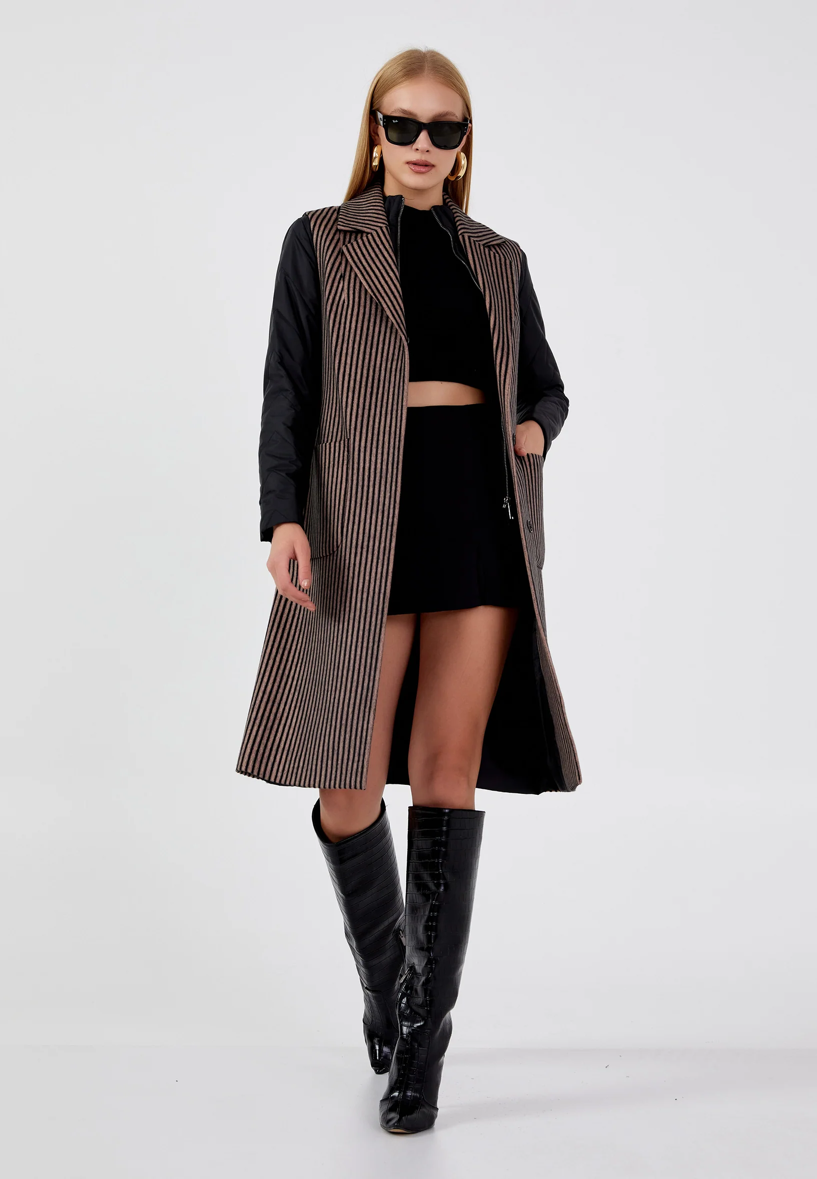 Lana Wool Striped Regular Coat mml0124