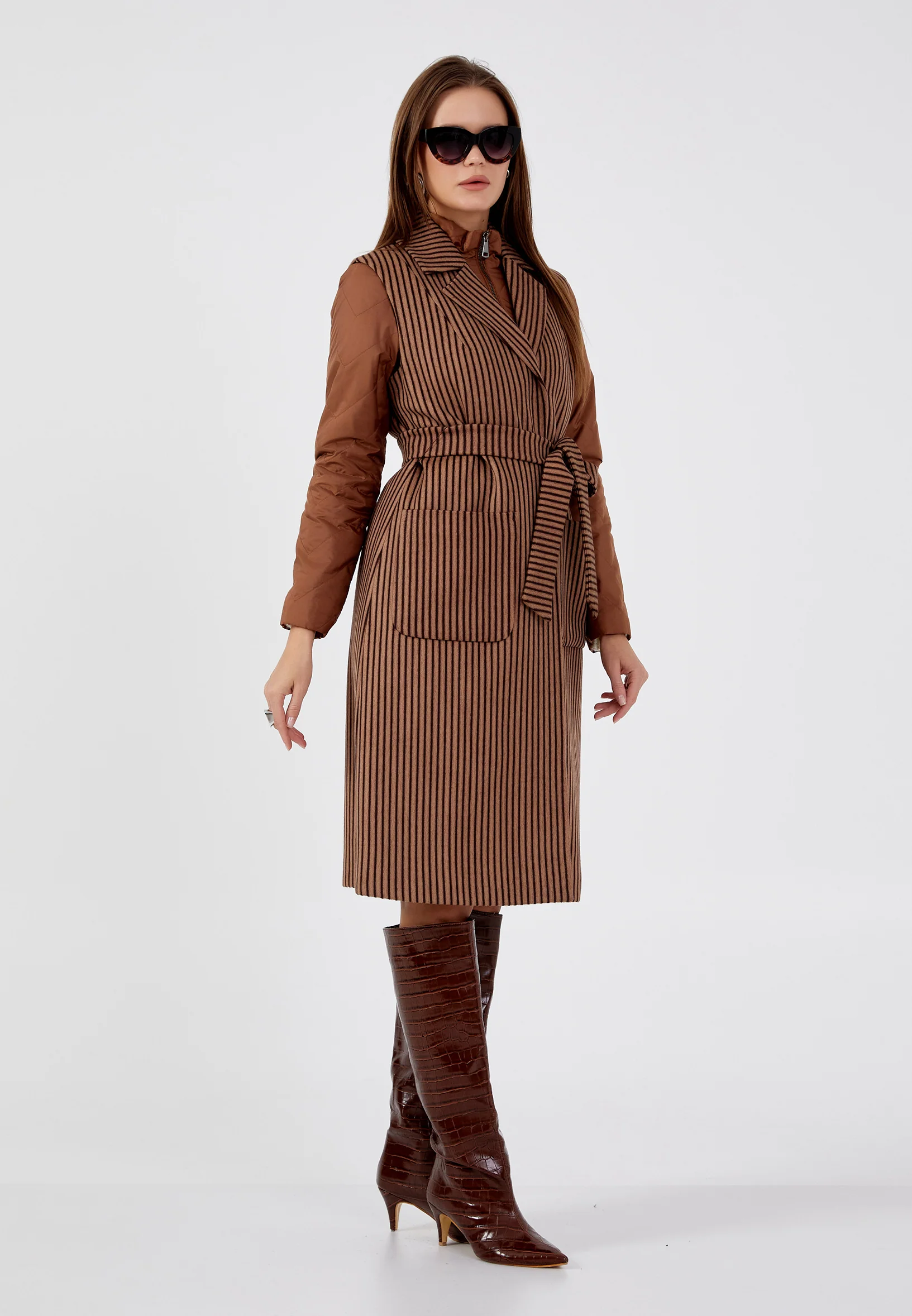 Lana Wool Striped Regular Coat mml0124 - Image 11