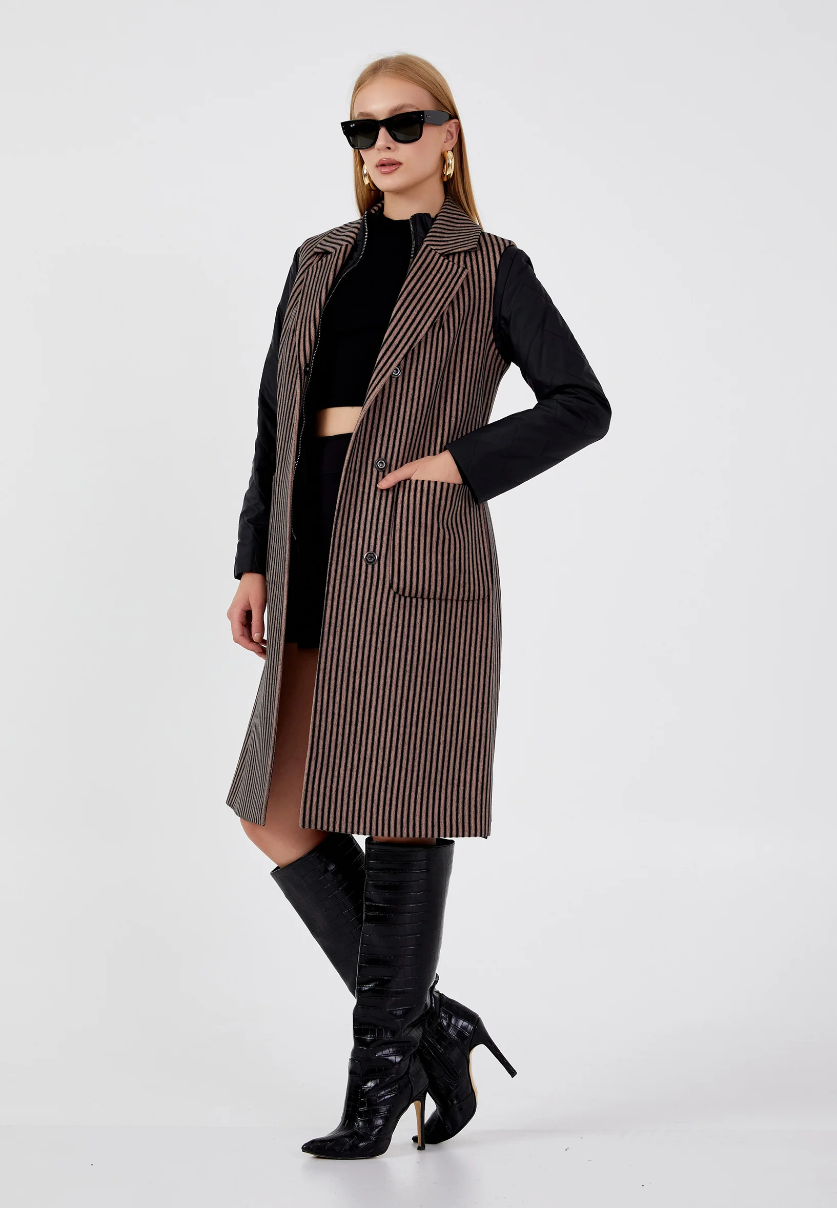 Lana Wool Striped Regular Coat mml0124 - Image 3
