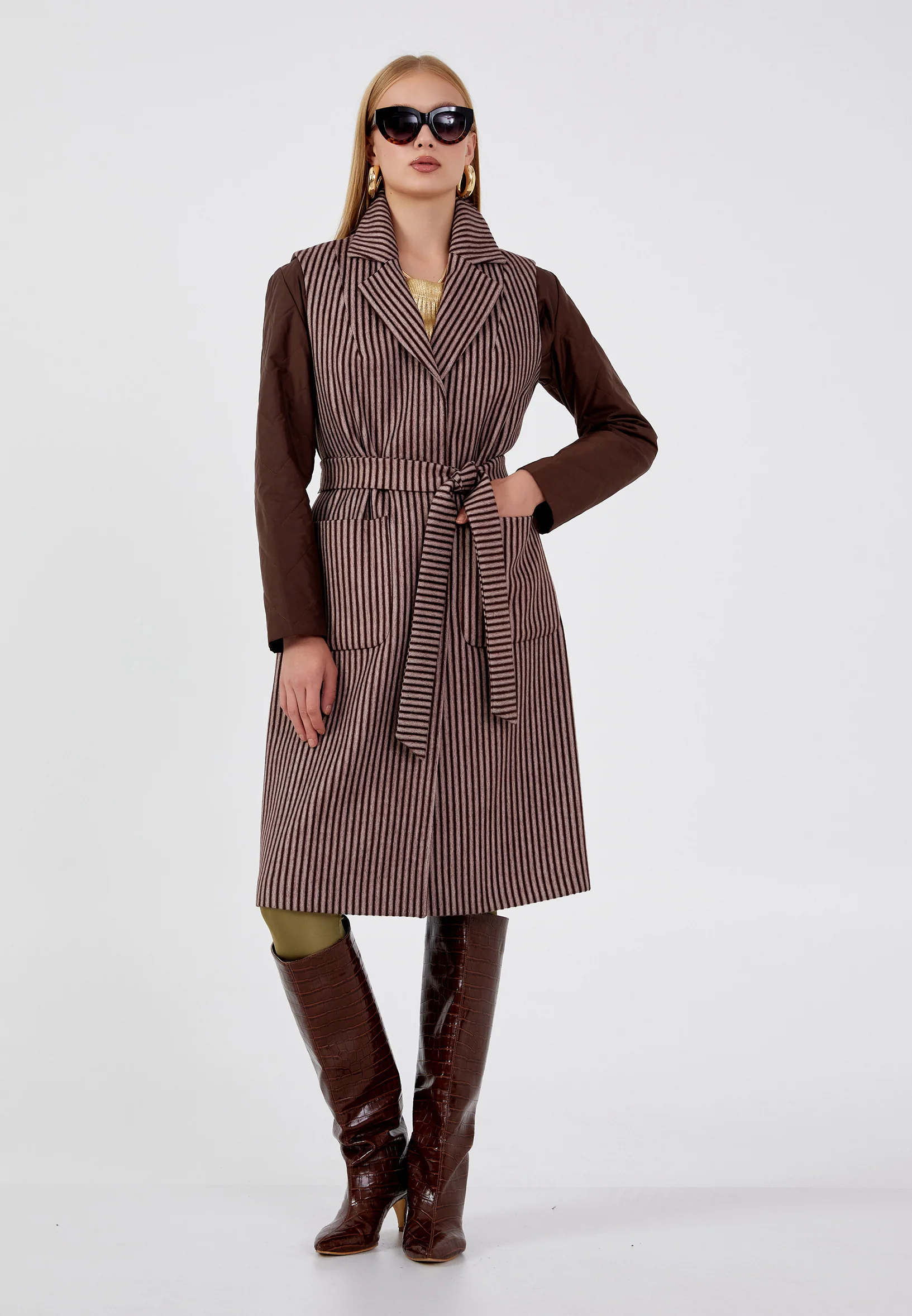Lana Wool Striped Regular Coat mml0124 - Image 5