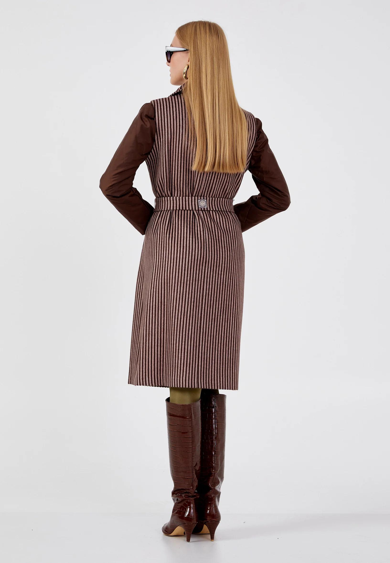 Lana Wool Striped Regular Coat mml0124 - Image 6