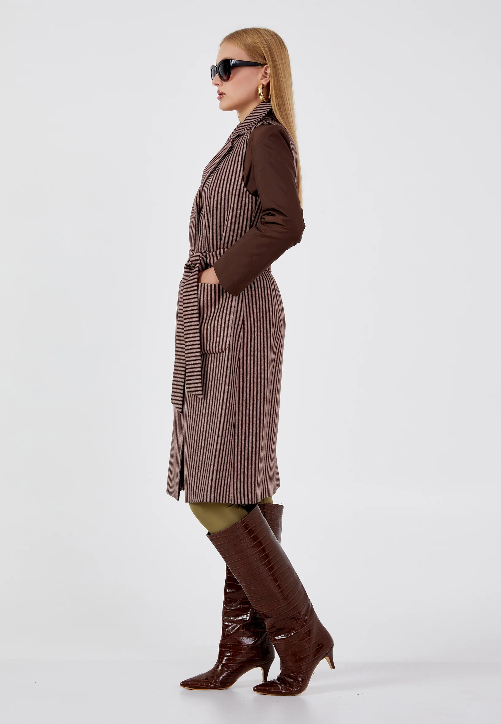 Lana Wool Striped Regular Coat mml0124 - Image 7